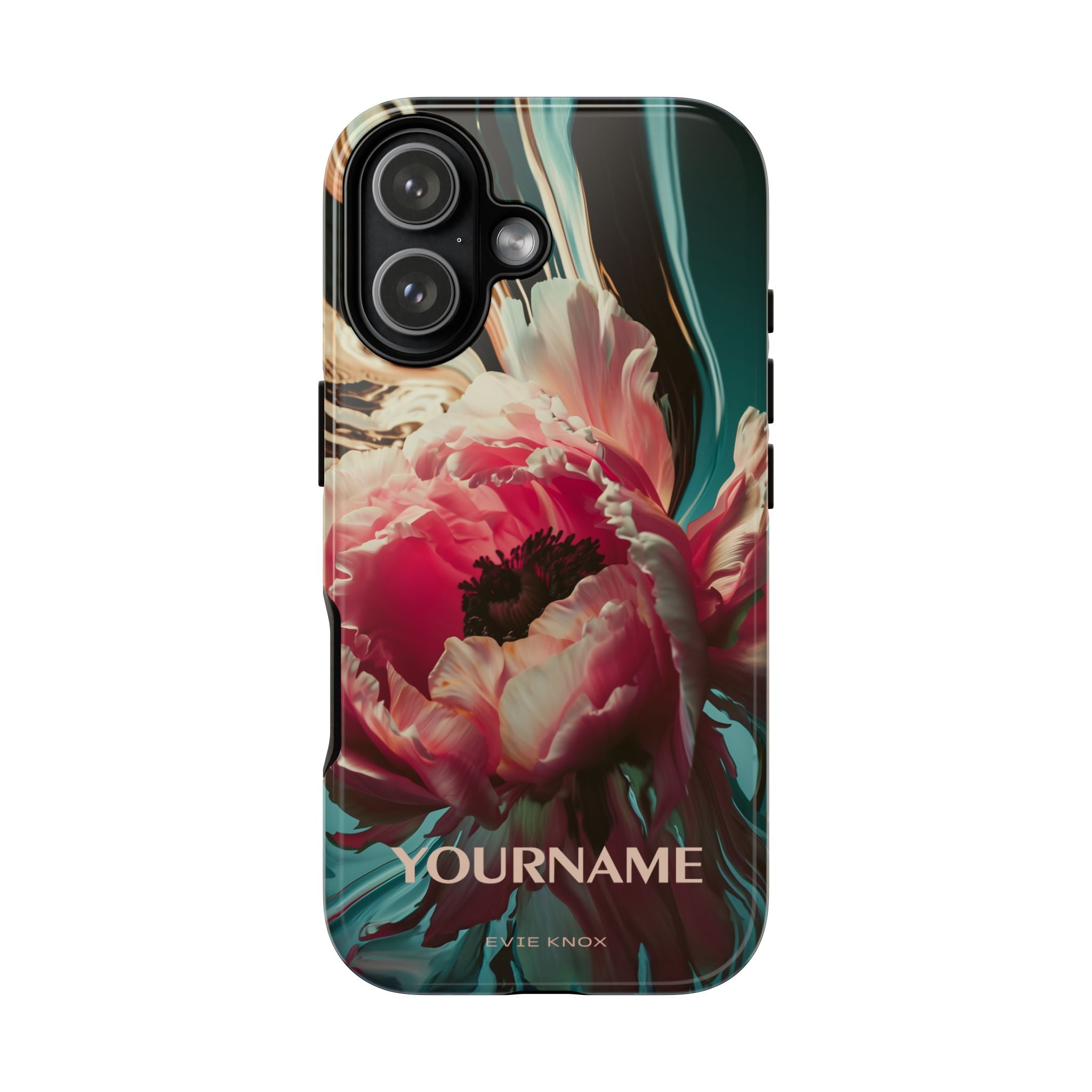 Floral Splash Tough Phone Case — Dark Teal & Pink Peony Design