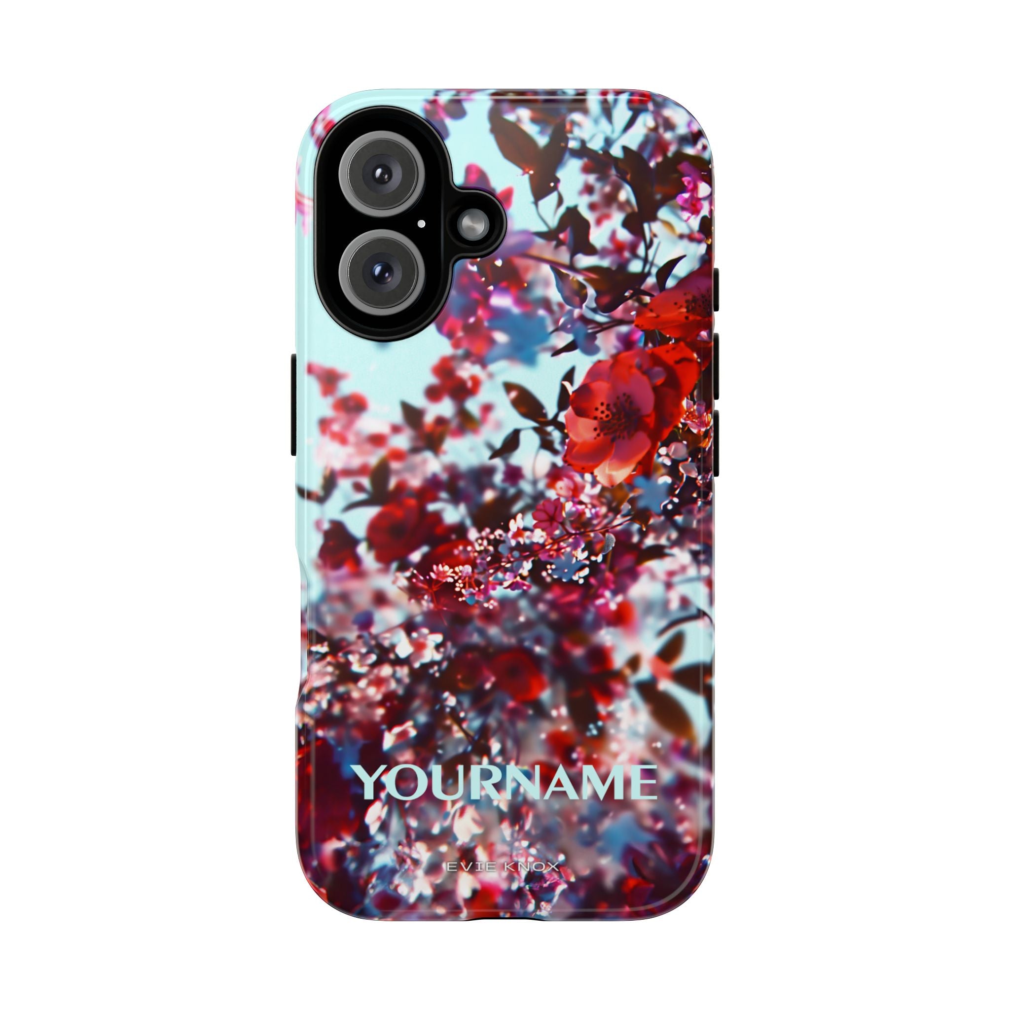 Red Cherry Blossom Floral Tough iPhone Case — Customizable Protective Cover