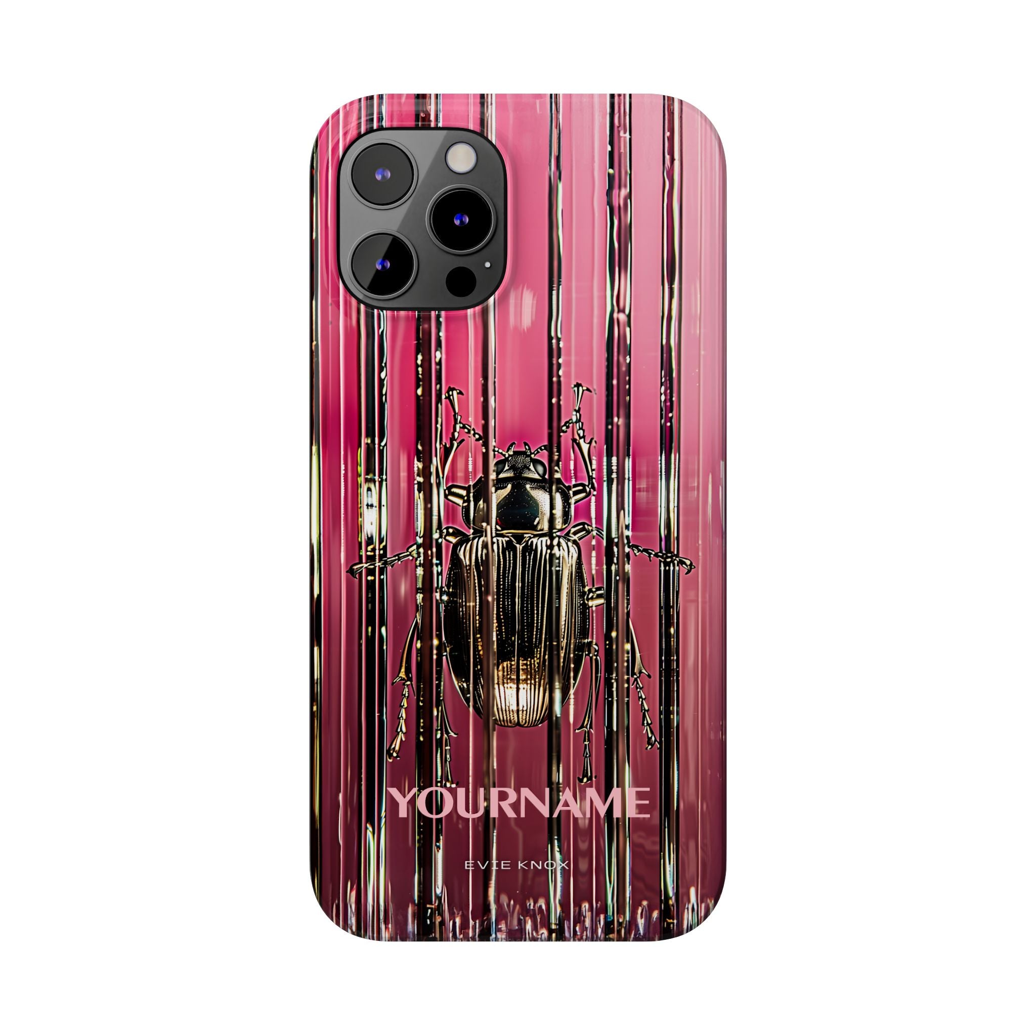 Pink Silver Beetle In Art Glass Slim iPhone Case — Personalized Phone Cover