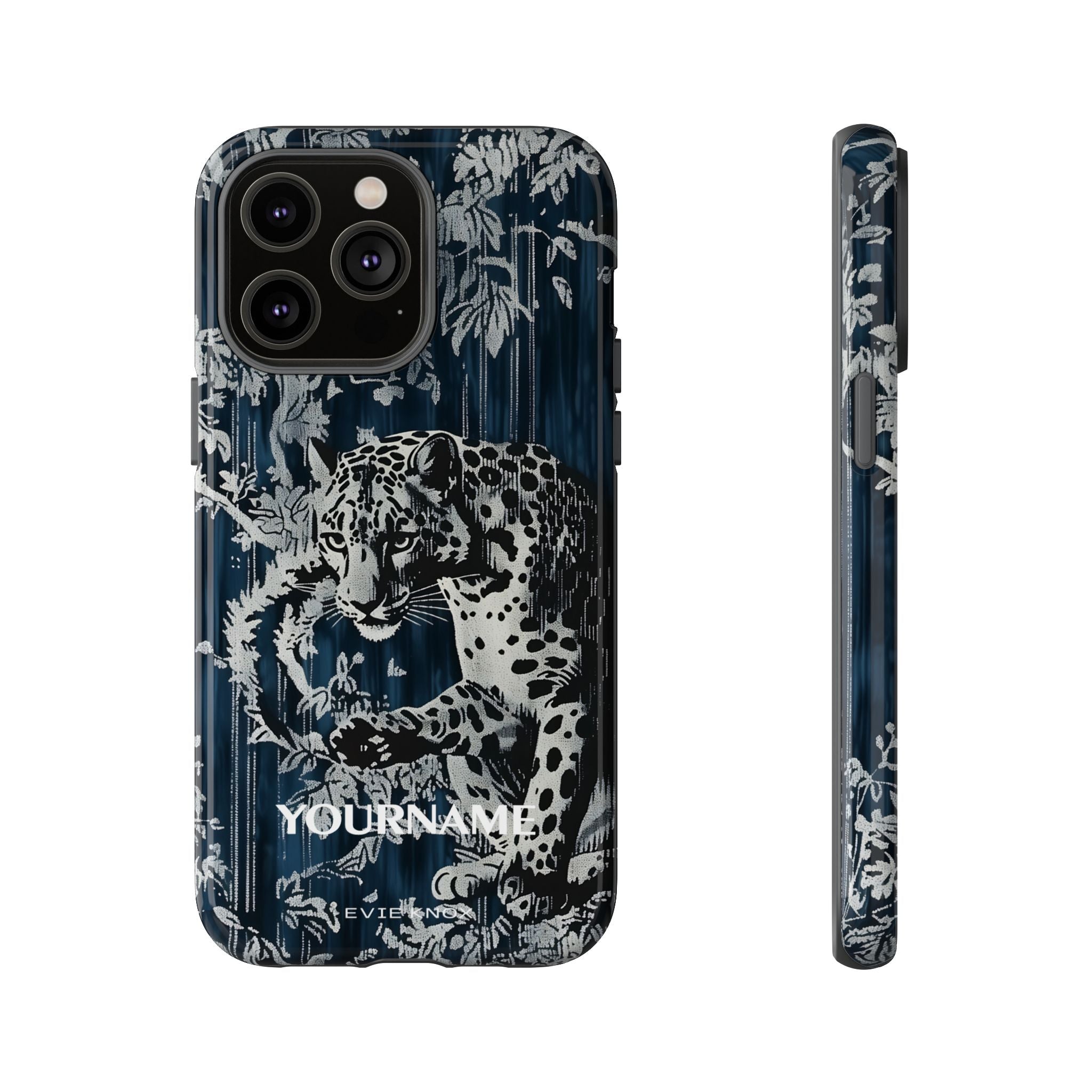 Indigo Leopard Phone Case — Tough Dark Floral iPhone Cover