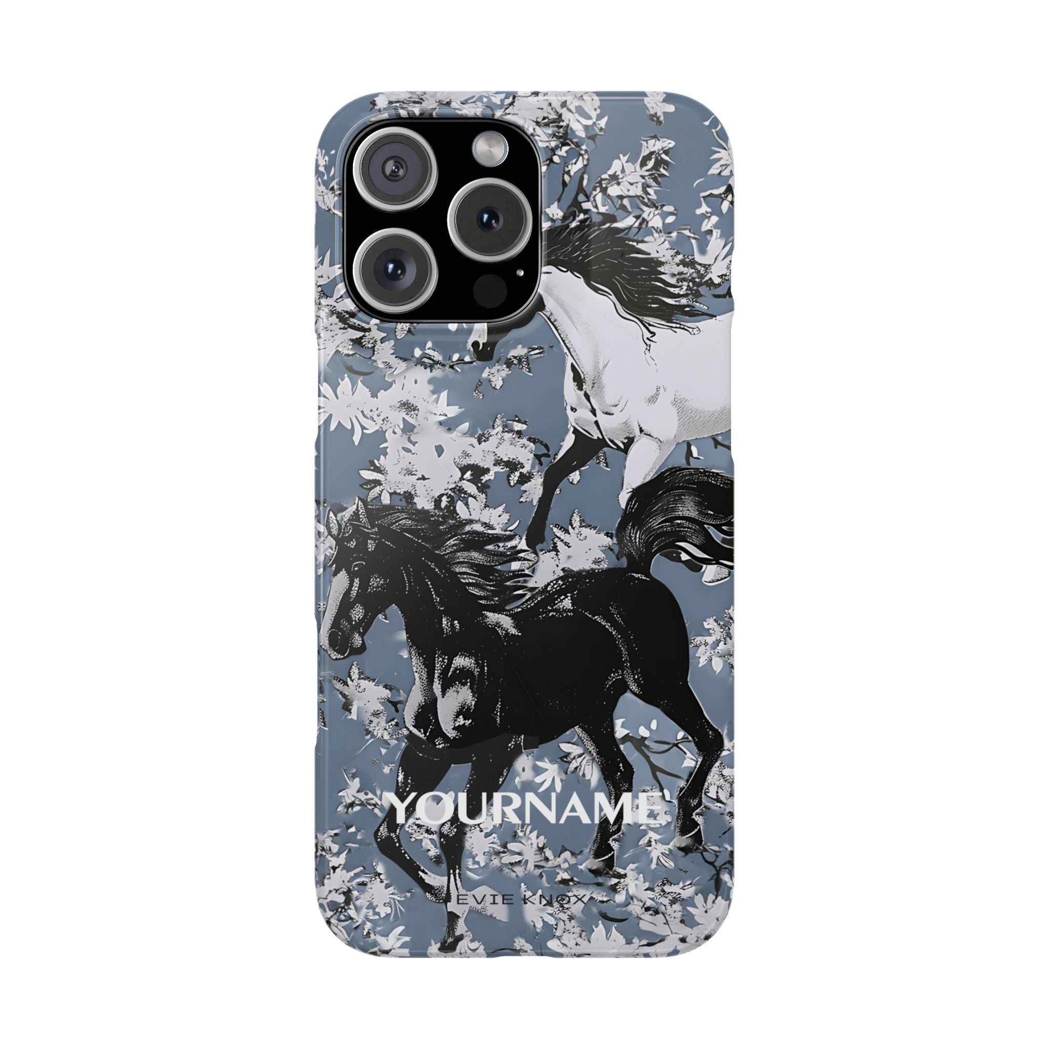 Horses on Dusty Blue Floral Pattern Slim Phone Case - Personalizable iPhone Case
