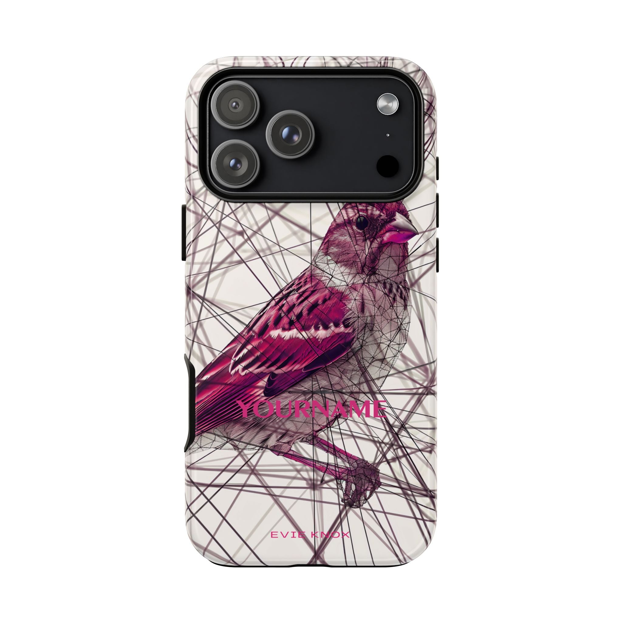 Pink Finch Bird Illustration on Abstract Line Background - Tough Phone Case