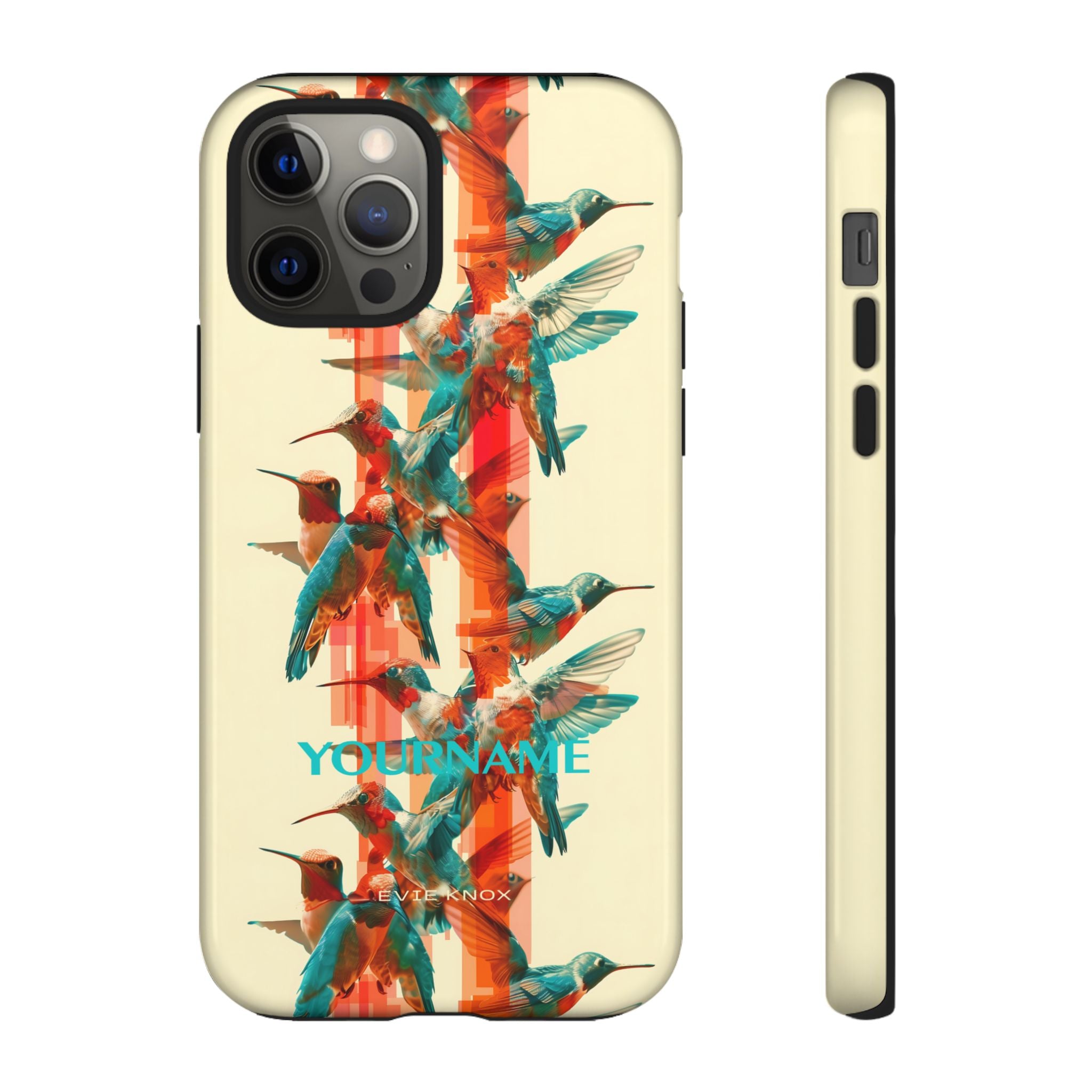 Hummingbird Stripe Tough Phone Case — Retro Teal & Coral Protective Cover