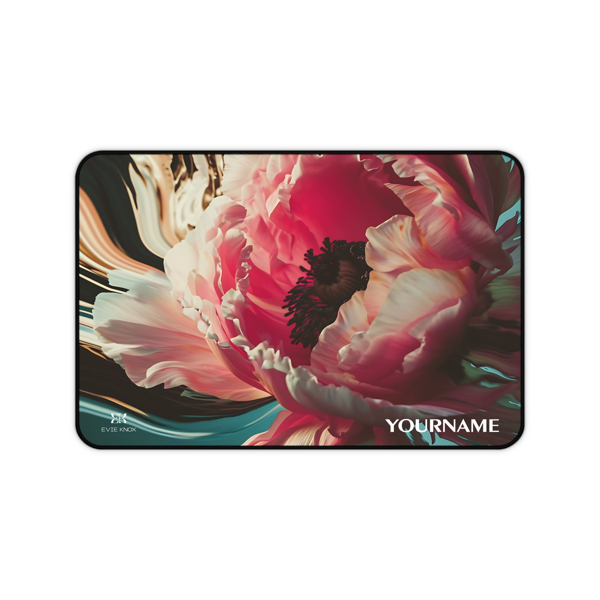 Floral Bloom Desk Mat — Personalizable Pink Peony Mouse Pad