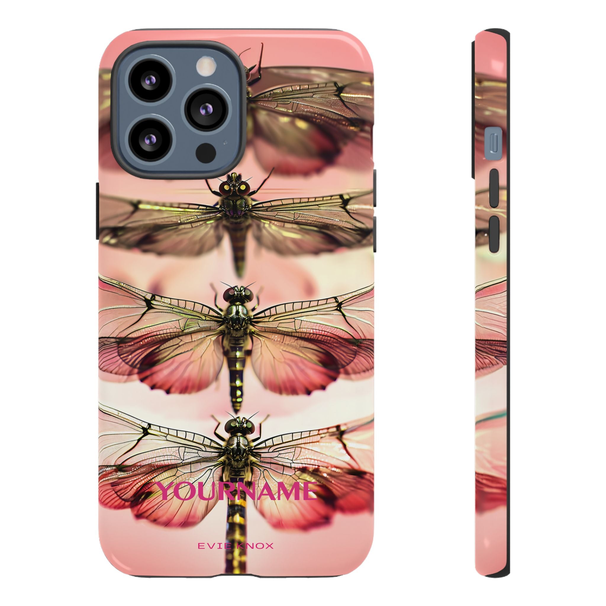 Dragonfly Array Tough Phone Case — Pink Floral Insect Art Protective Cover