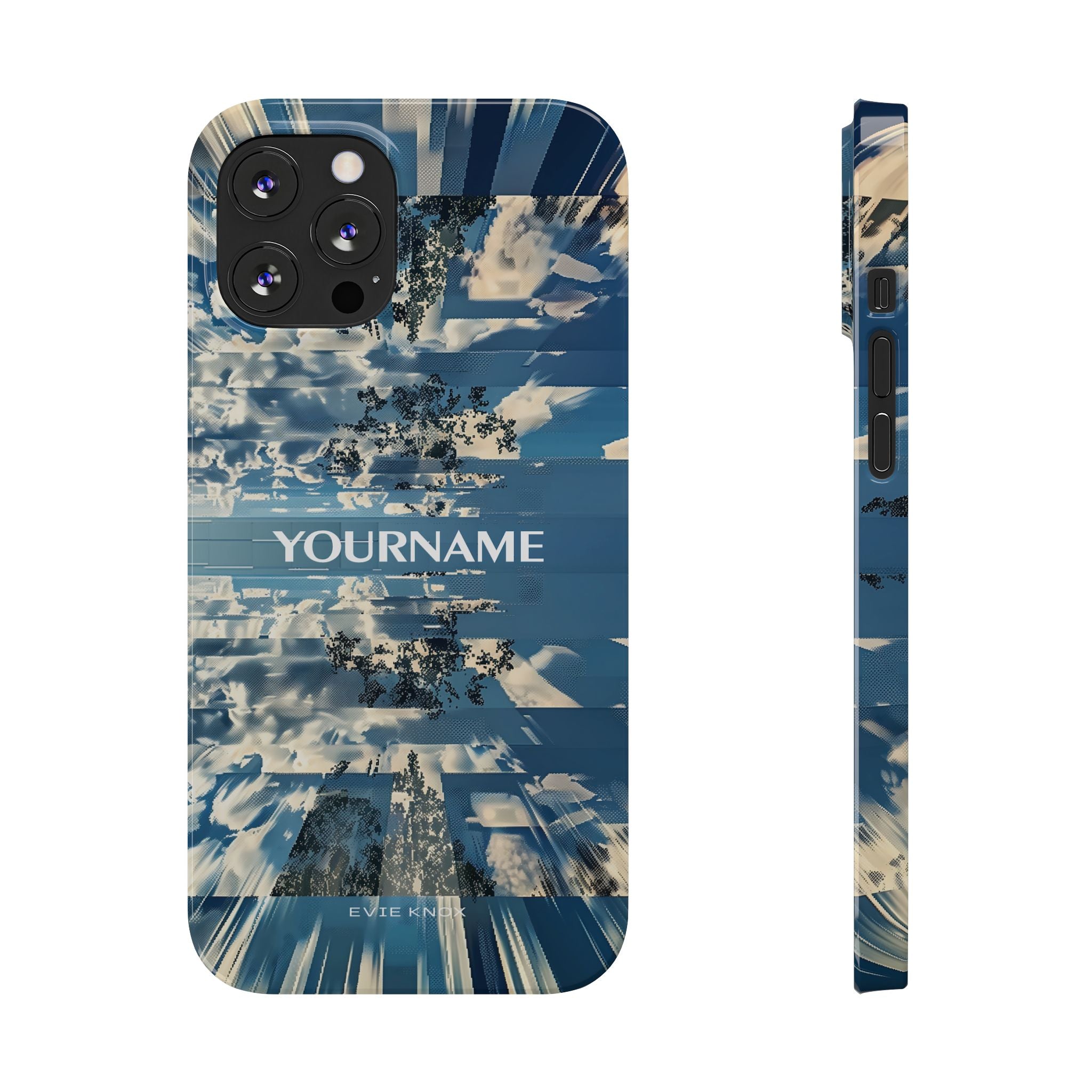 Abstract Prismatic Blue Sky Slim Phone Case — Glitch Cloudscape Design