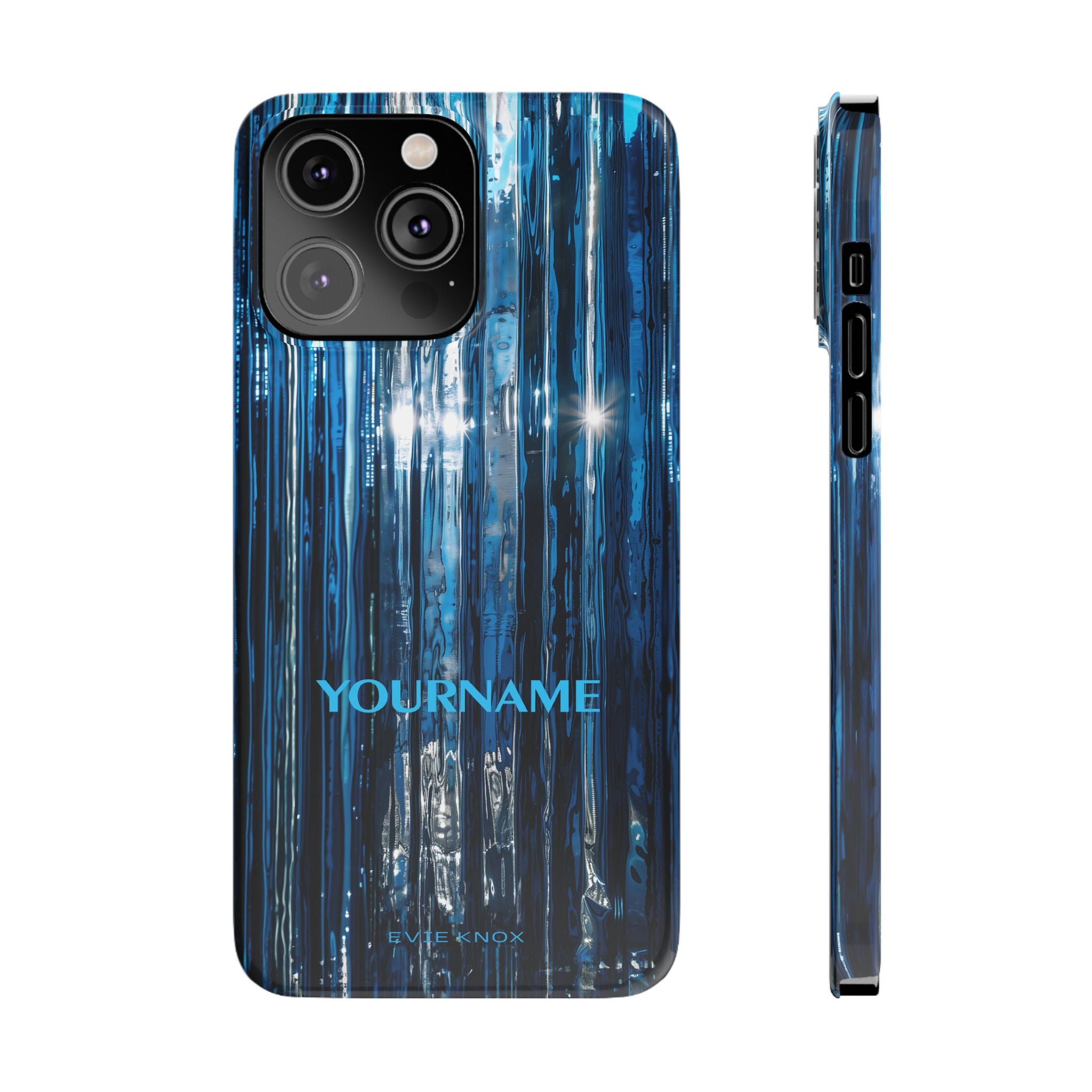 Blue Ribbed Art Glass Effect Slim iPhone Case - Personalized Phone case