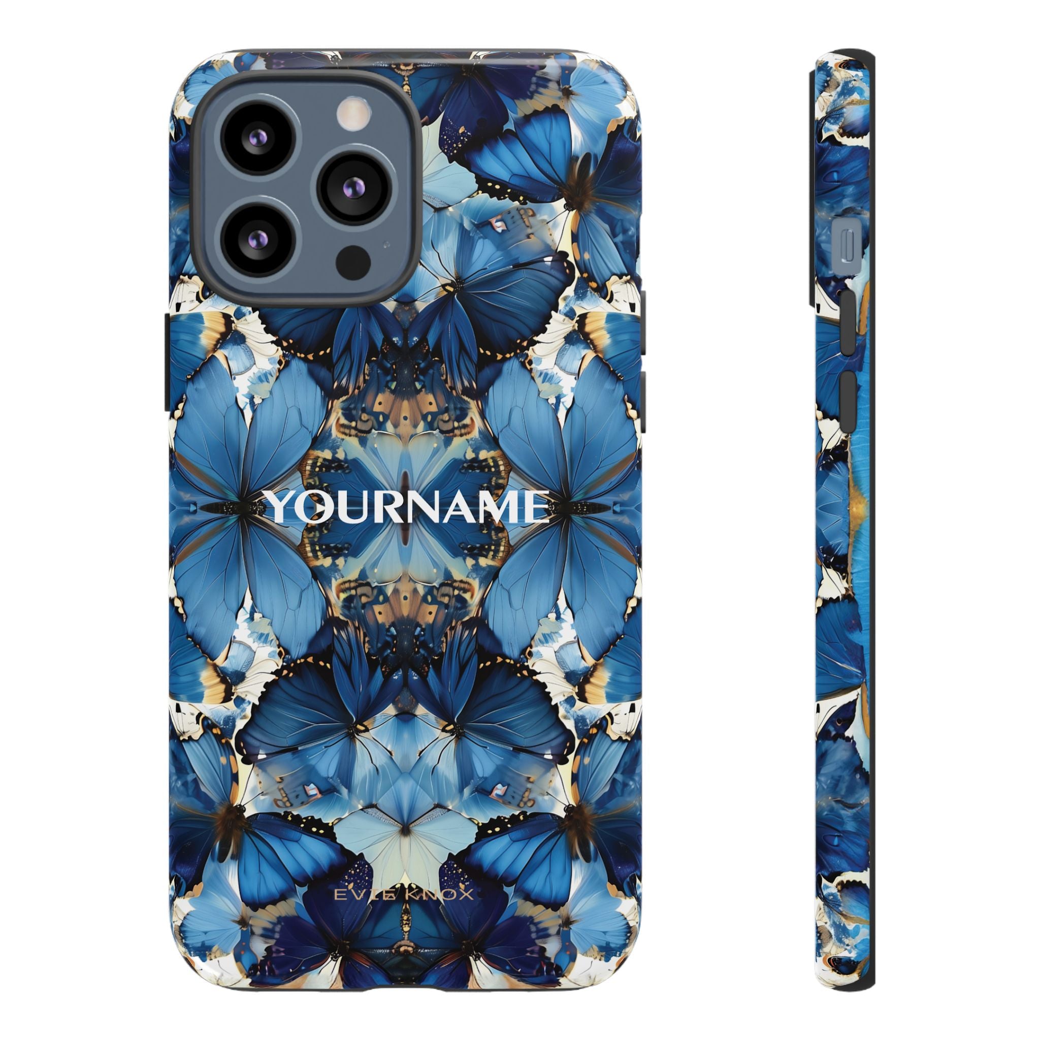 Blue Butterfly Phone Case — Personalized Tough Case with Kaleidoscope Design