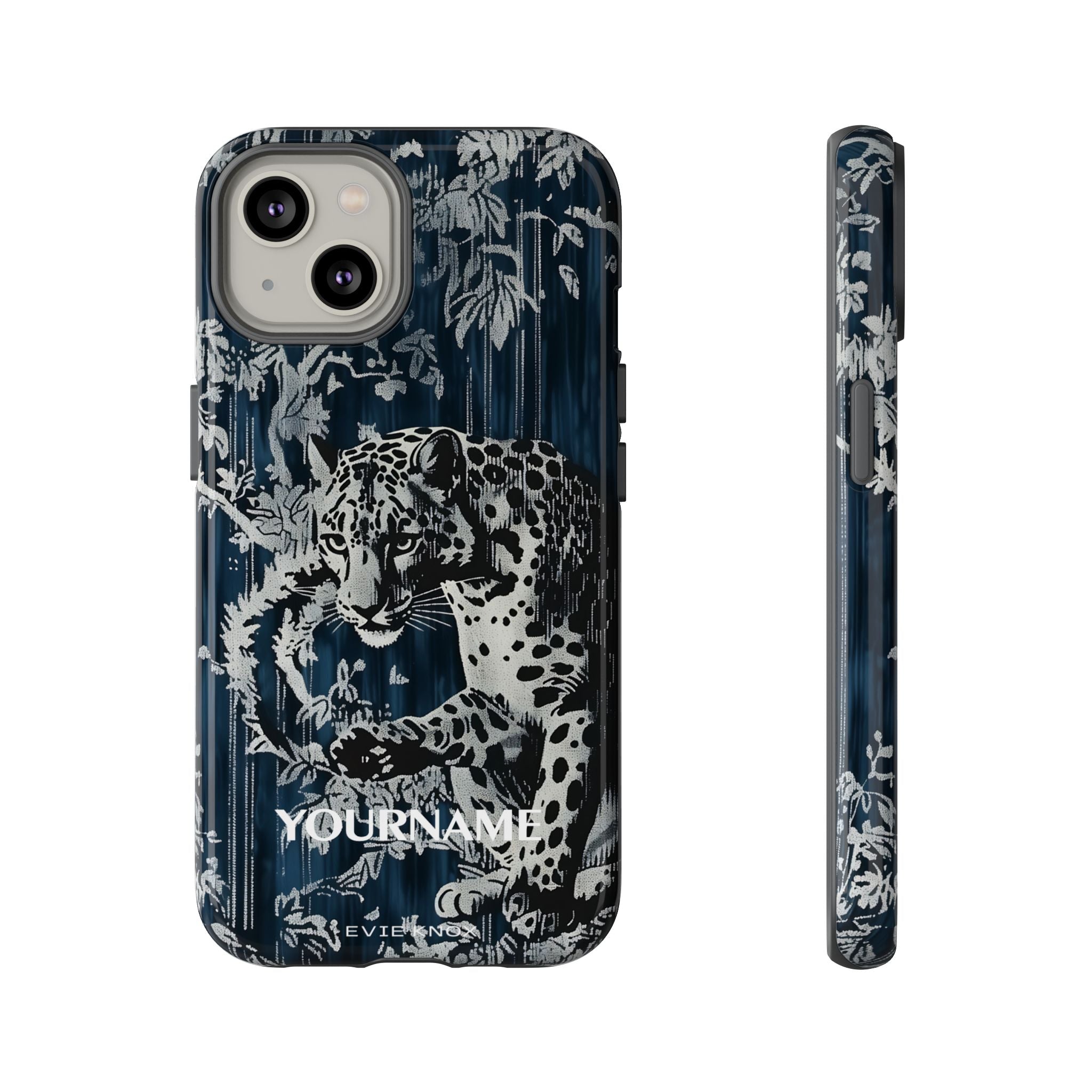 Indigo Leopard Phone Case — Tough Dark Floral iPhone Cover