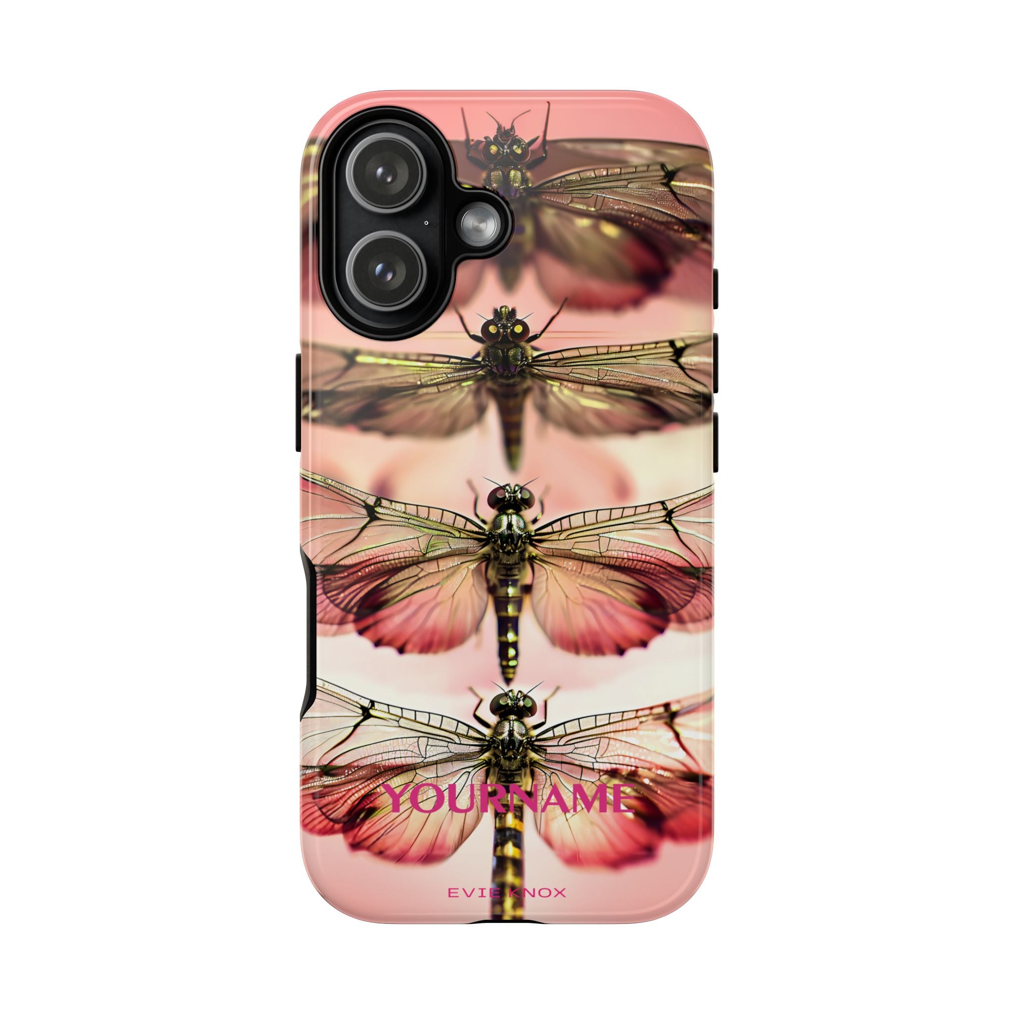 Dragonfly Array Tough Phone Case — Pink Floral Insect Art Protective Cover