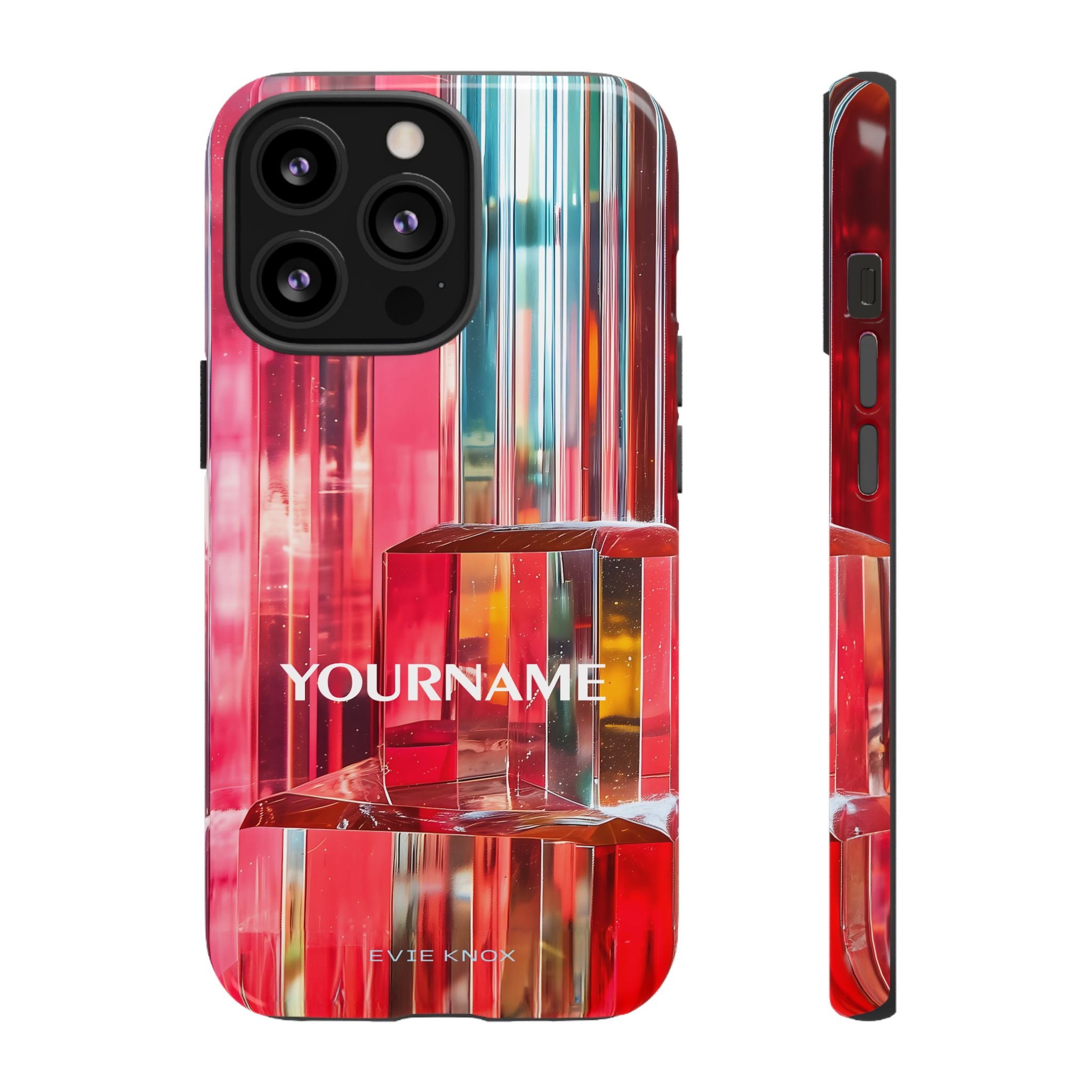 Abstract Prism Tough Phone Case — Red Geometric Crystal Design