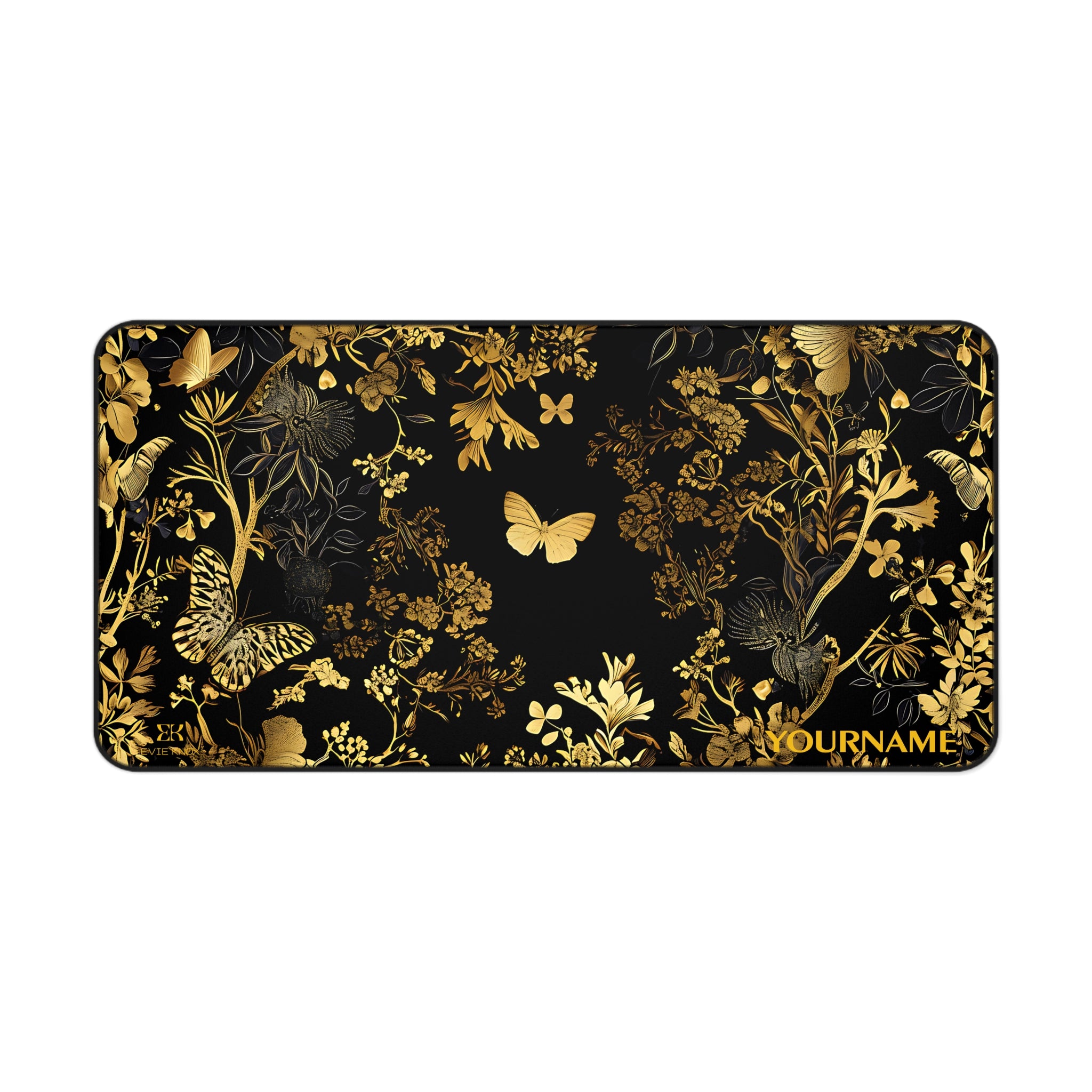 Gold Butterfly Floral Desk Mat — Personalized Elegant Mouse Pad