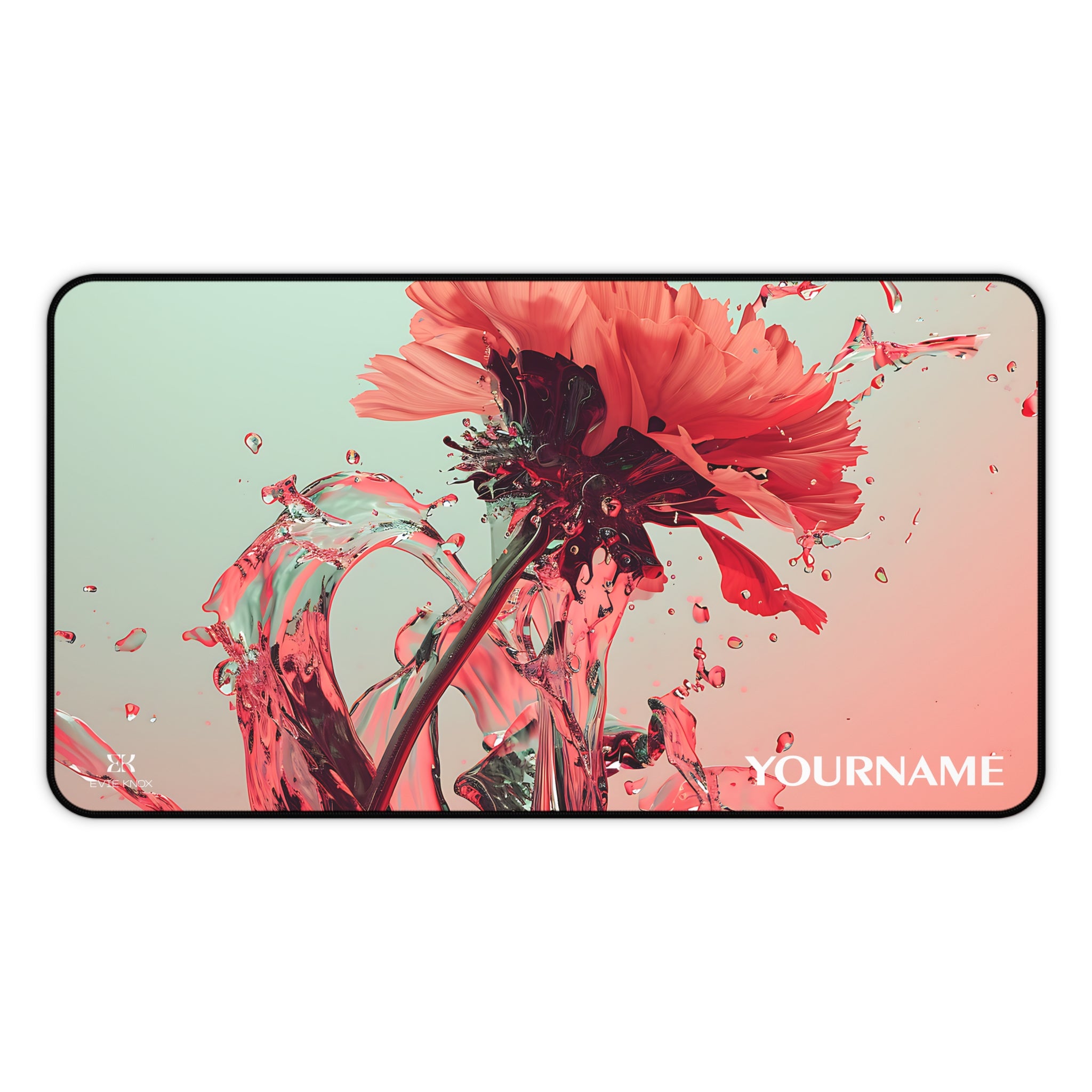 Floral Splash Desk Mat — Artful Coral Bloom Mouse Pad