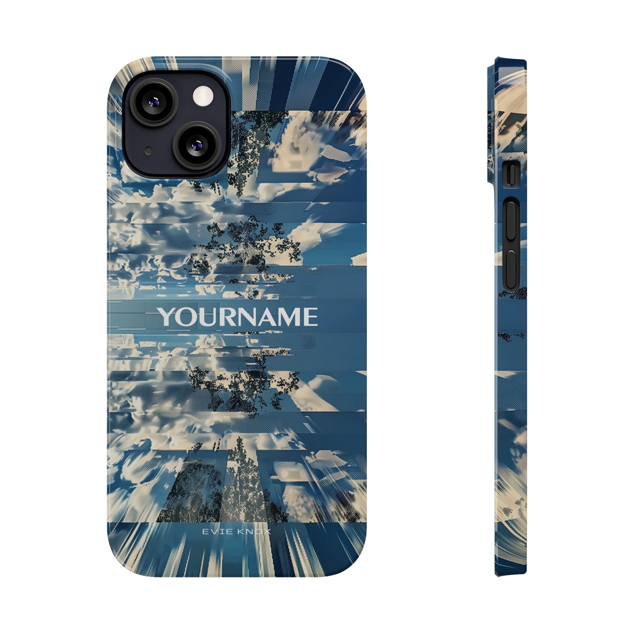 Abstract Prismatic Blue Sky Slim Phone Case — Glitch Cloudscape Design
