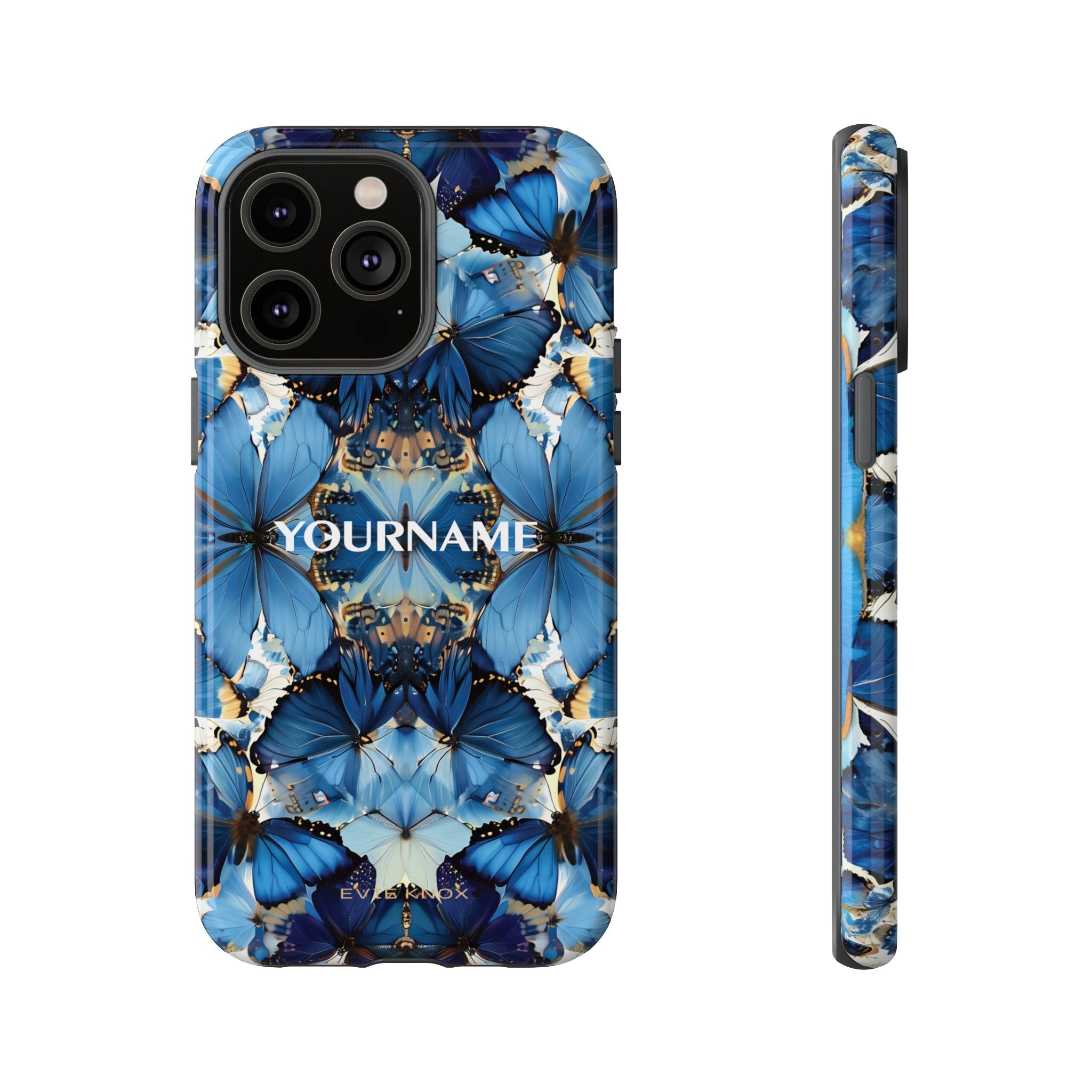 Blue Butterfly Phone Case — Personalized Tough Case with Kaleidoscope Design