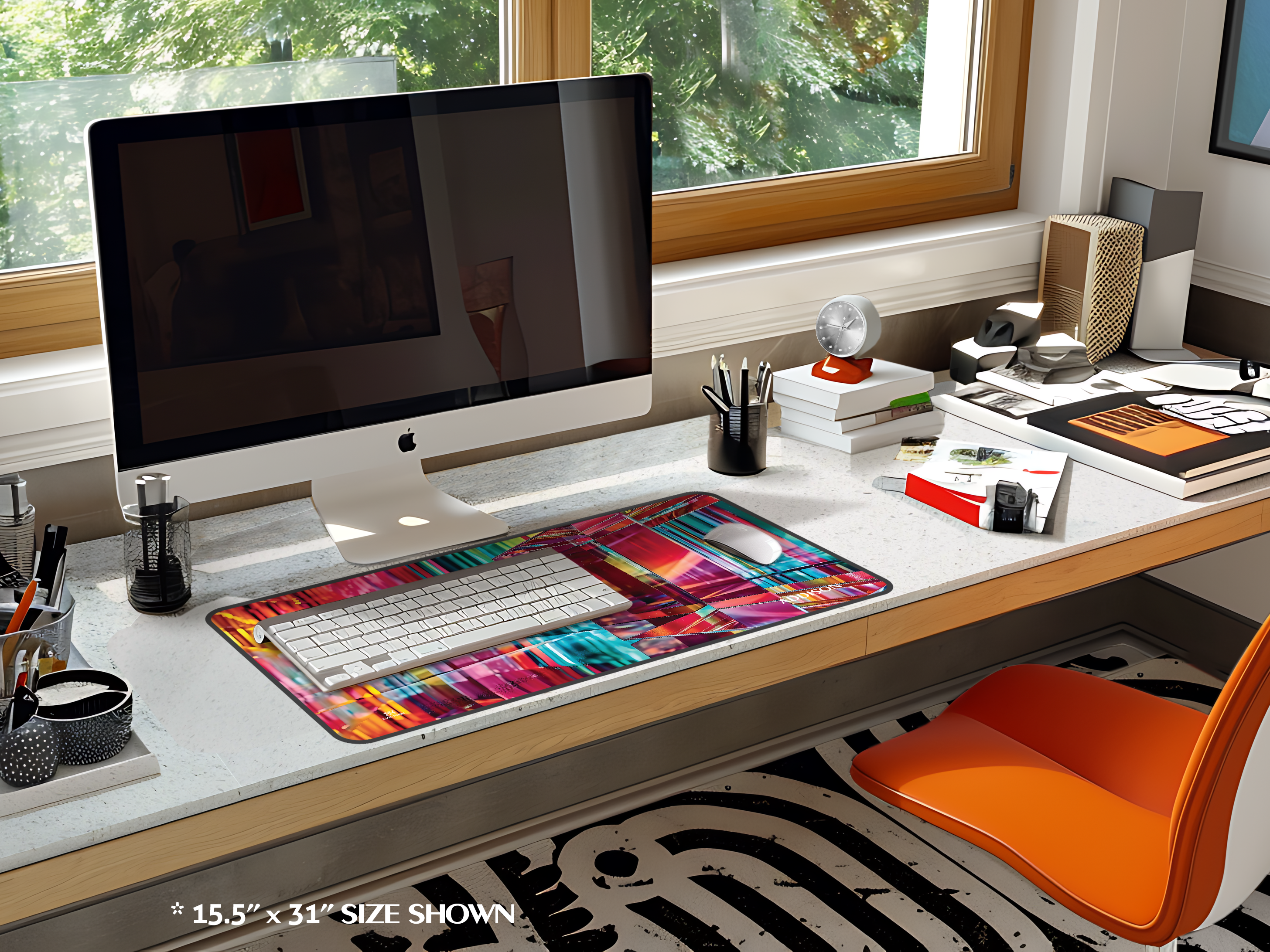 Prismatic Neon Crystal Desk Mat — Colorful Abstract Mouse Pad
