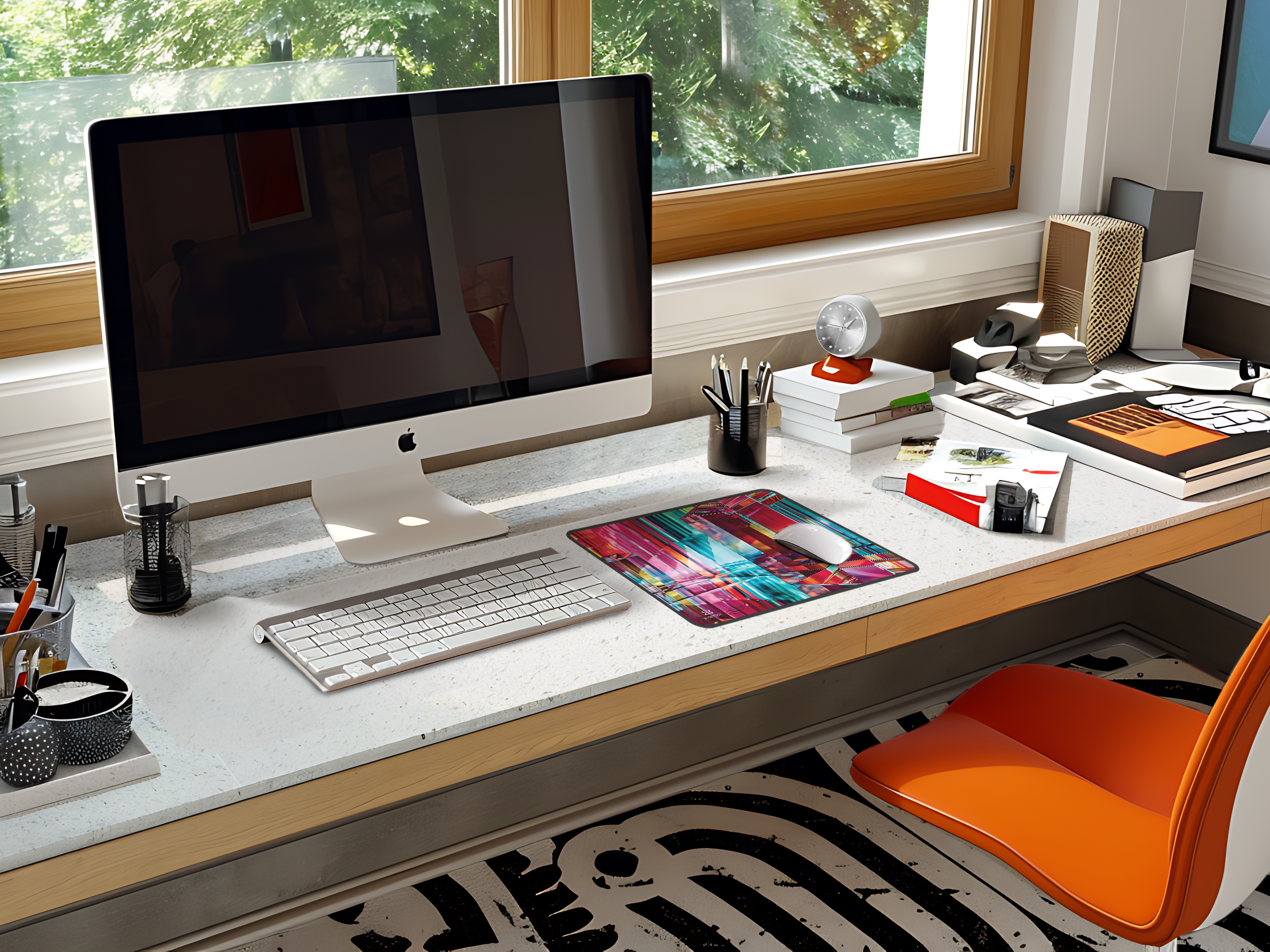Prismatic Neon Crystal Desk Mat — Colorful Abstract Mouse Pad