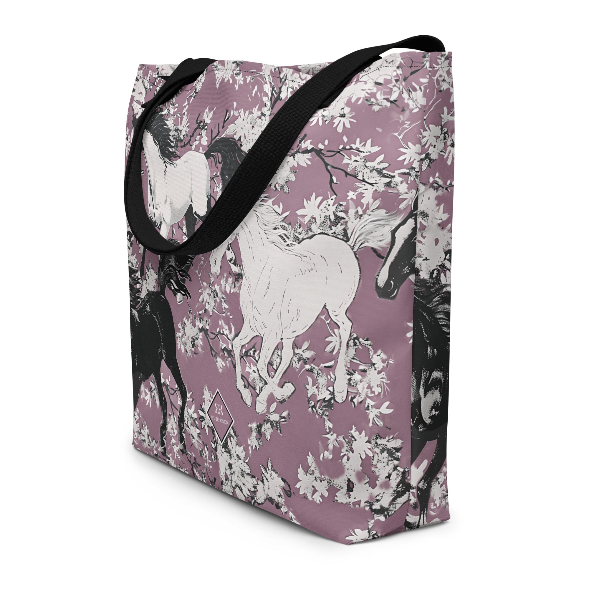 Stallion Stampede On Blossom Field Large Tote Bag