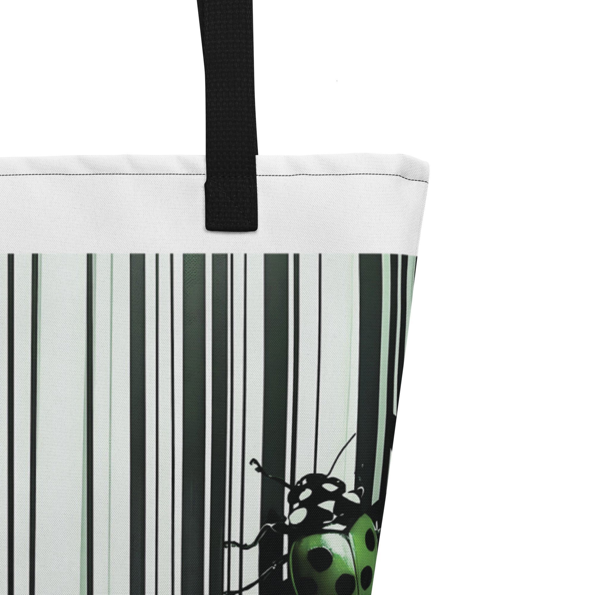 Ladybugs On Stripes Large Tote Bag