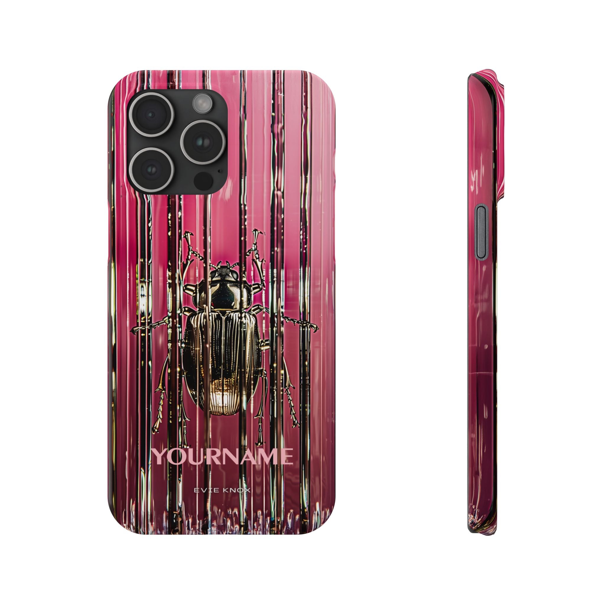 Pink Silver Beetle In Art Glass Slim iPhone Case — Personalized Phone Cover