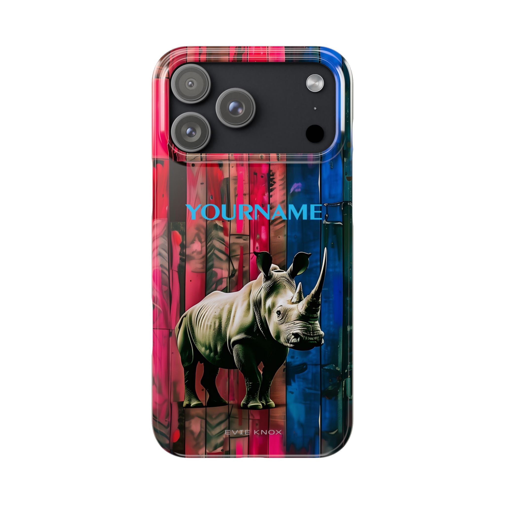 Rhino Pattern Slim Phone Case — Customized Colorful Wood Plank Design