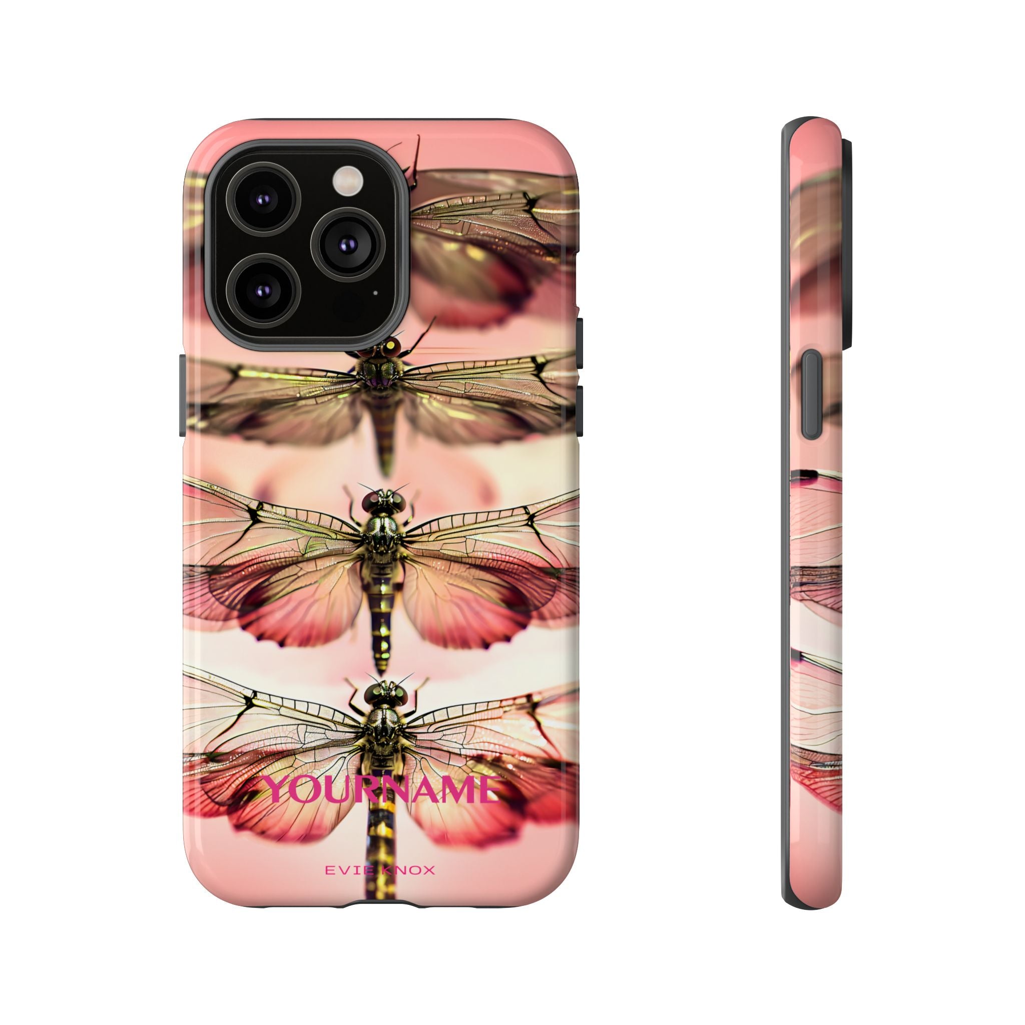 Dragonfly Array Tough Phone Case — Pink Floral Insect Art Protective Cover