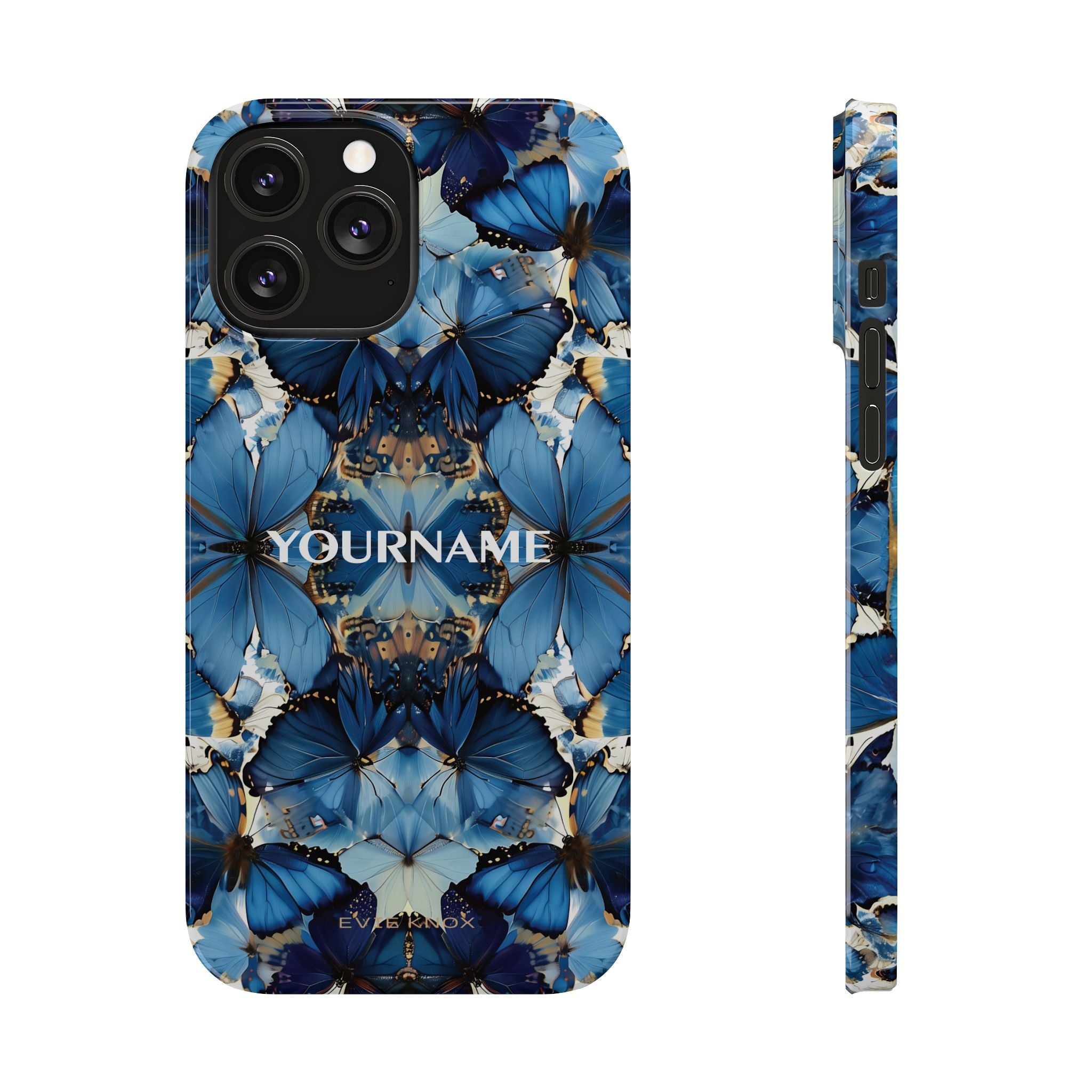 Blue Butterfly Kaleidoscope Slim Case — Protective Symmetry Pattern Phone Cover