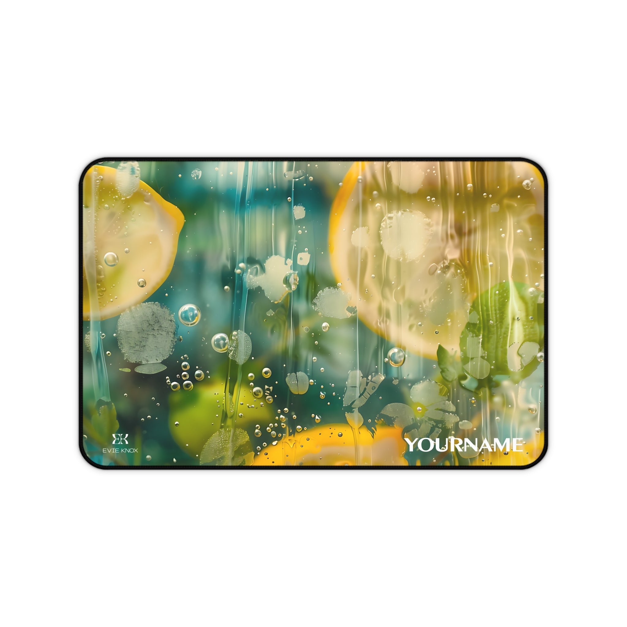 Citrus Bubbles Desk Mat — Vibrant Lemon & Water Droplet Mouse Pad