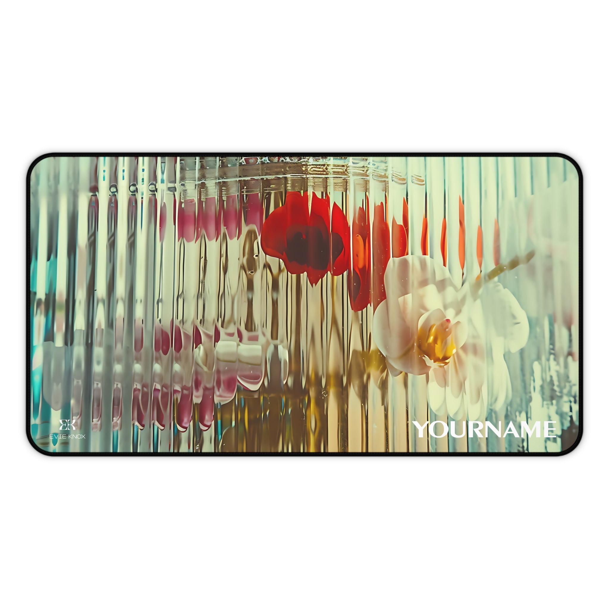 Floral Ripple Desk Mat — Blurred Glass Orchid & Poppy Design