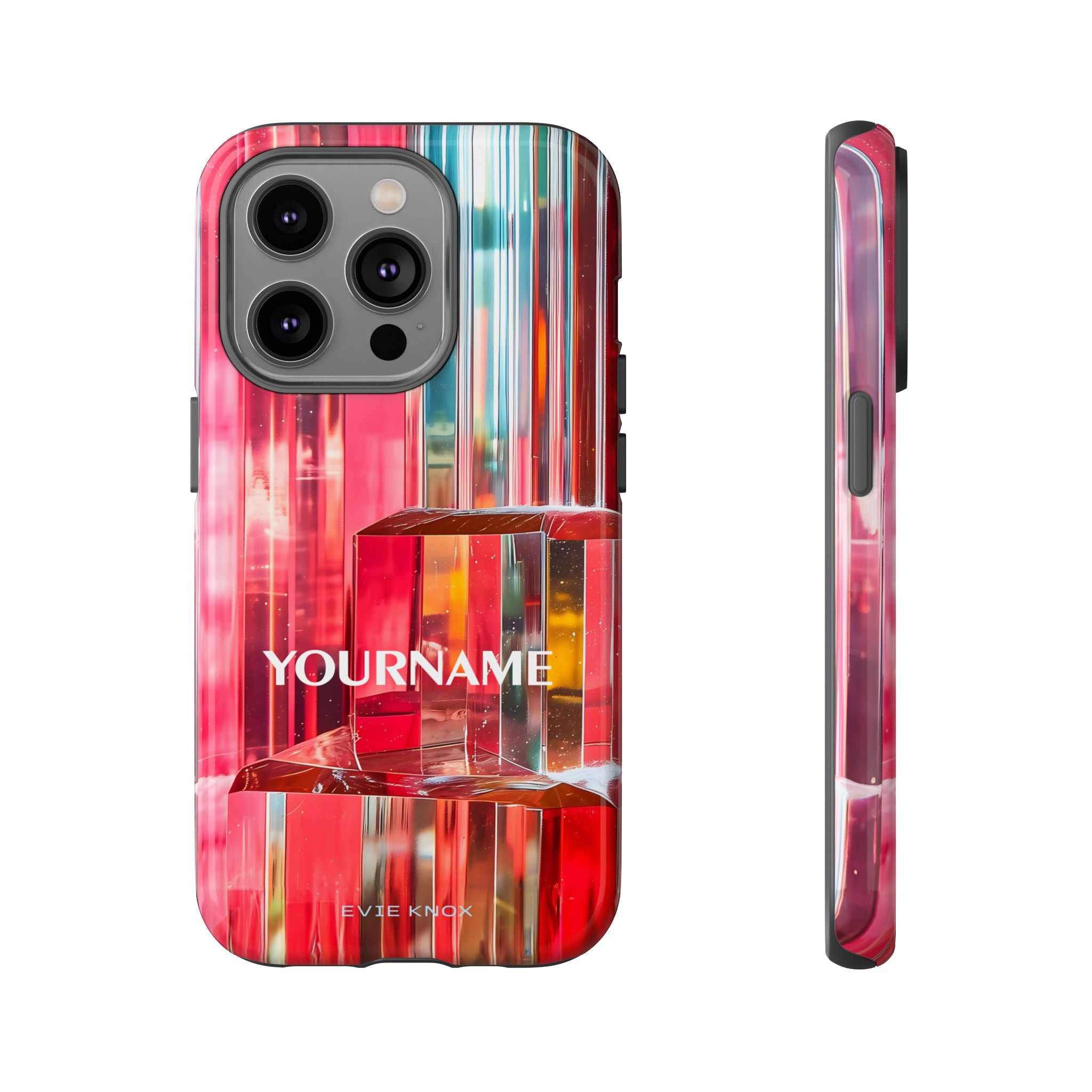 Abstract Prism Tough Phone Case — Red Geometric Crystal Design