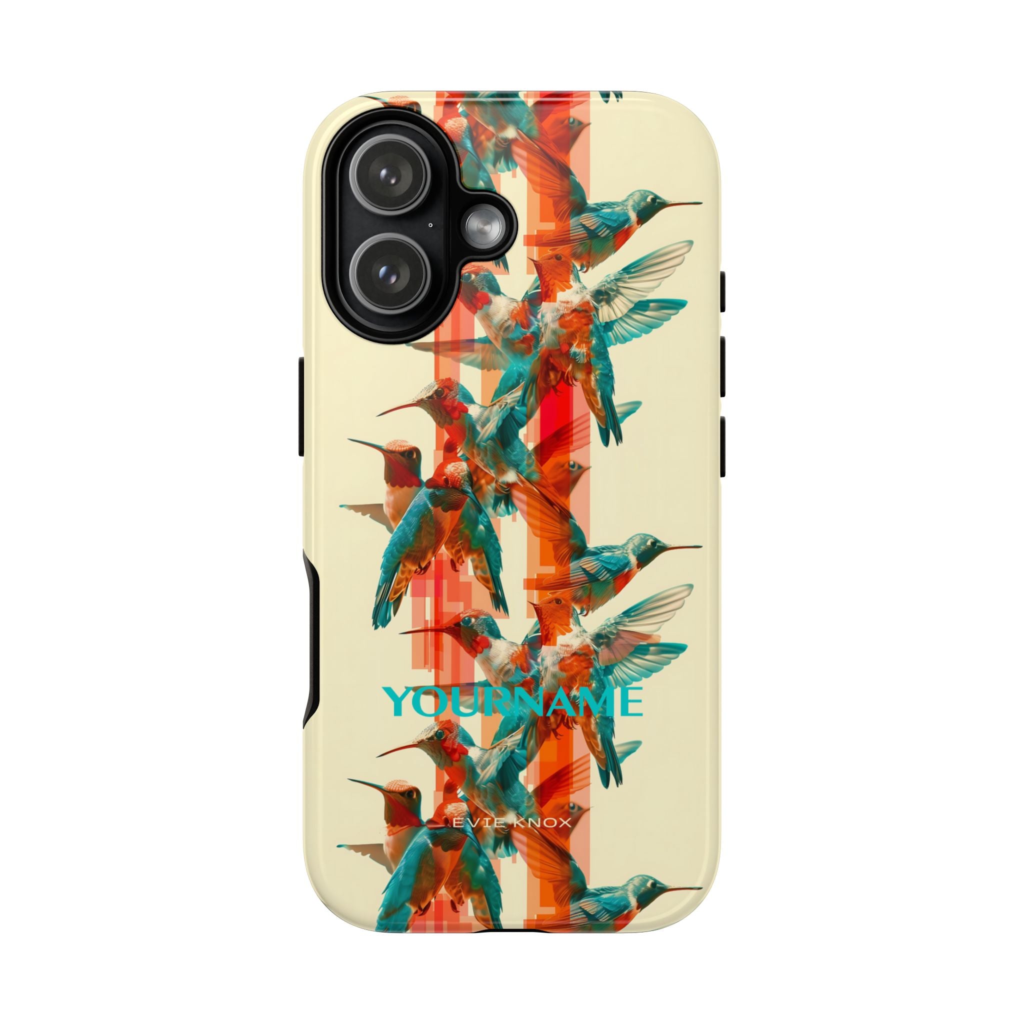 Hummingbird Stripe Tough Phone Case — Retro Teal & Coral Protective Cover