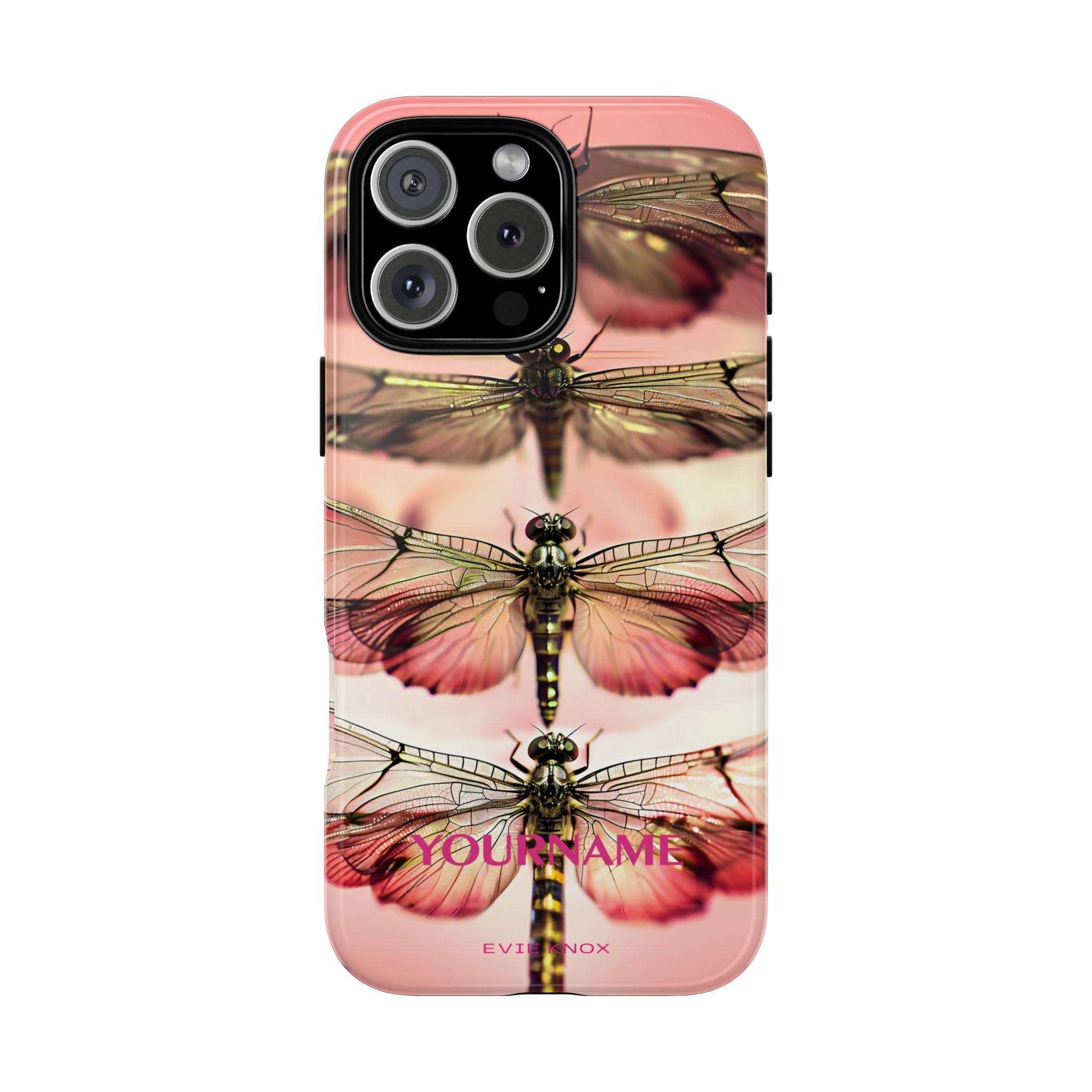 Dragonfly Array Tough Phone Case — Pink Floral Insect Art Protective Cover