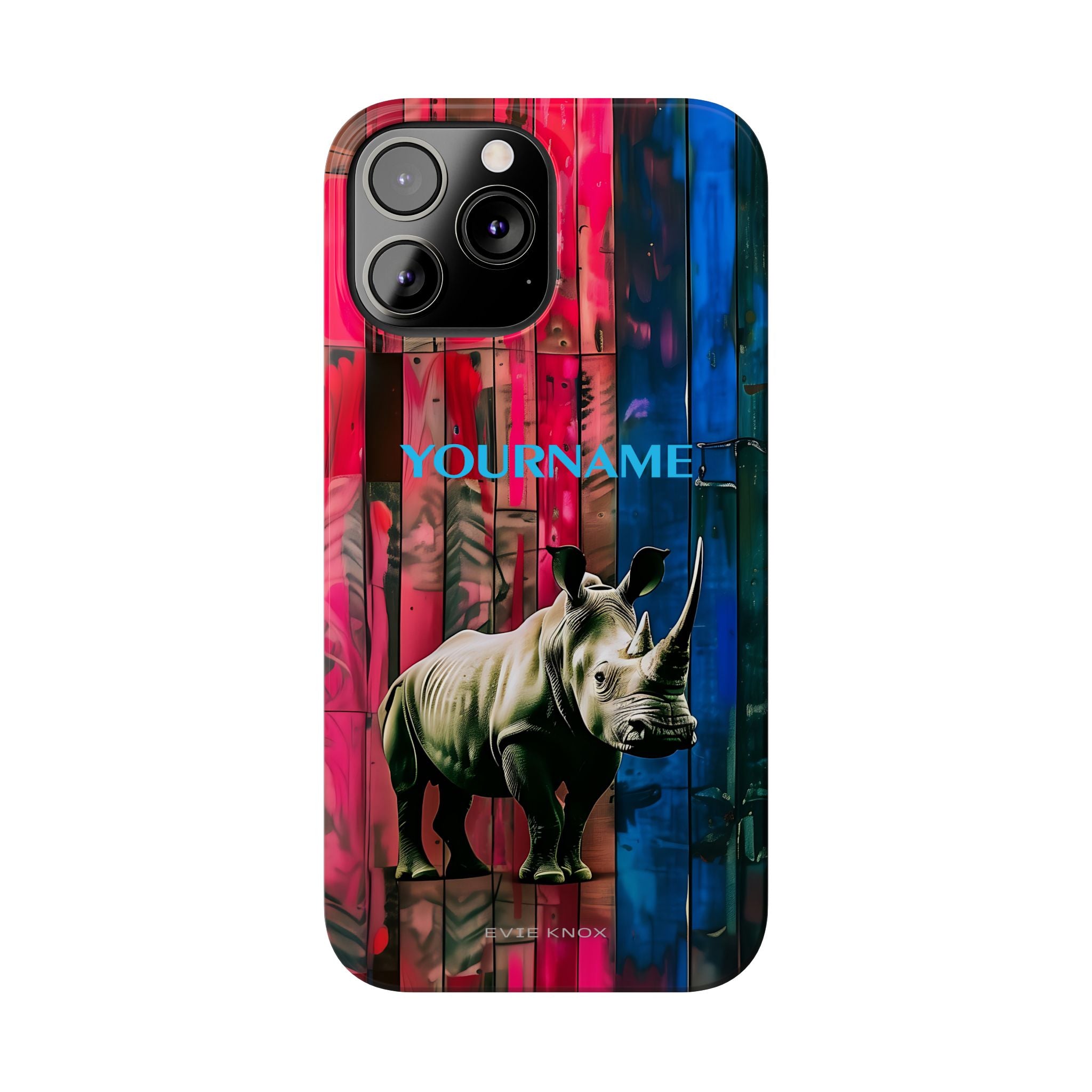 Rhino Pattern Slim Phone Case — Customized Colorful Wood Plank Design