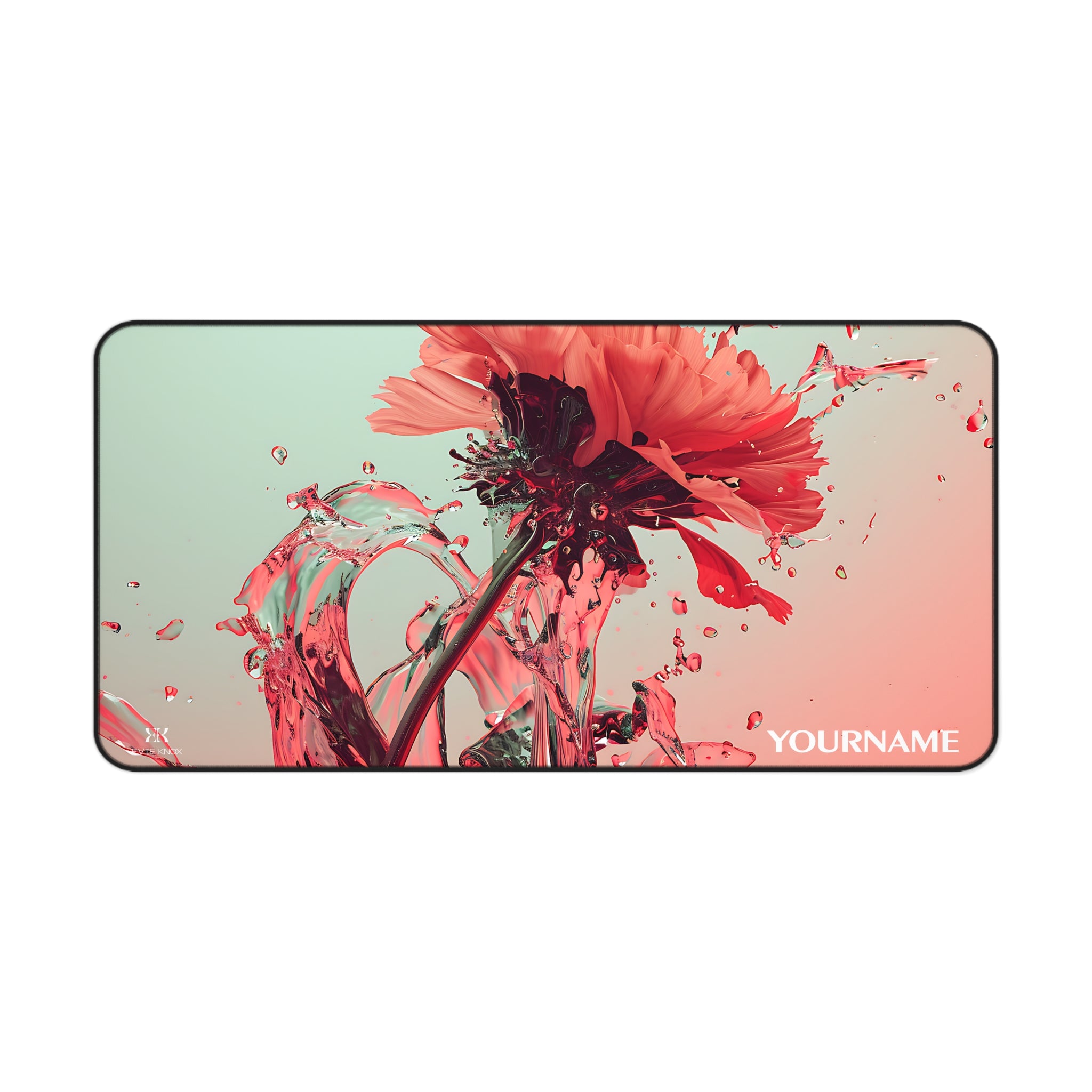 Floral Splash Desk Mat — Artful Coral Bloom Mouse Pad