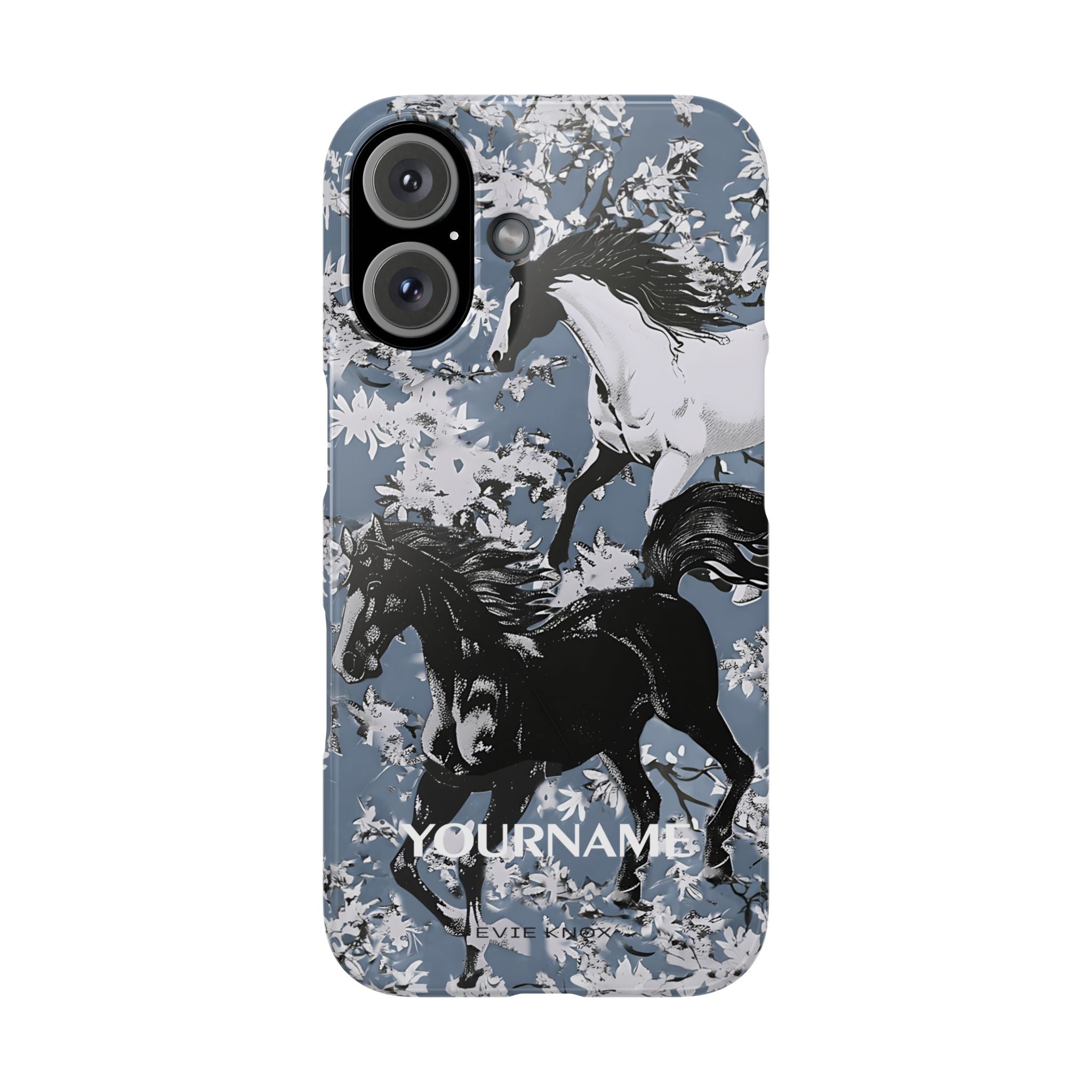 Horses on Dusty Blue Floral Pattern Slim Phone Case - Personalizable iPhone Case