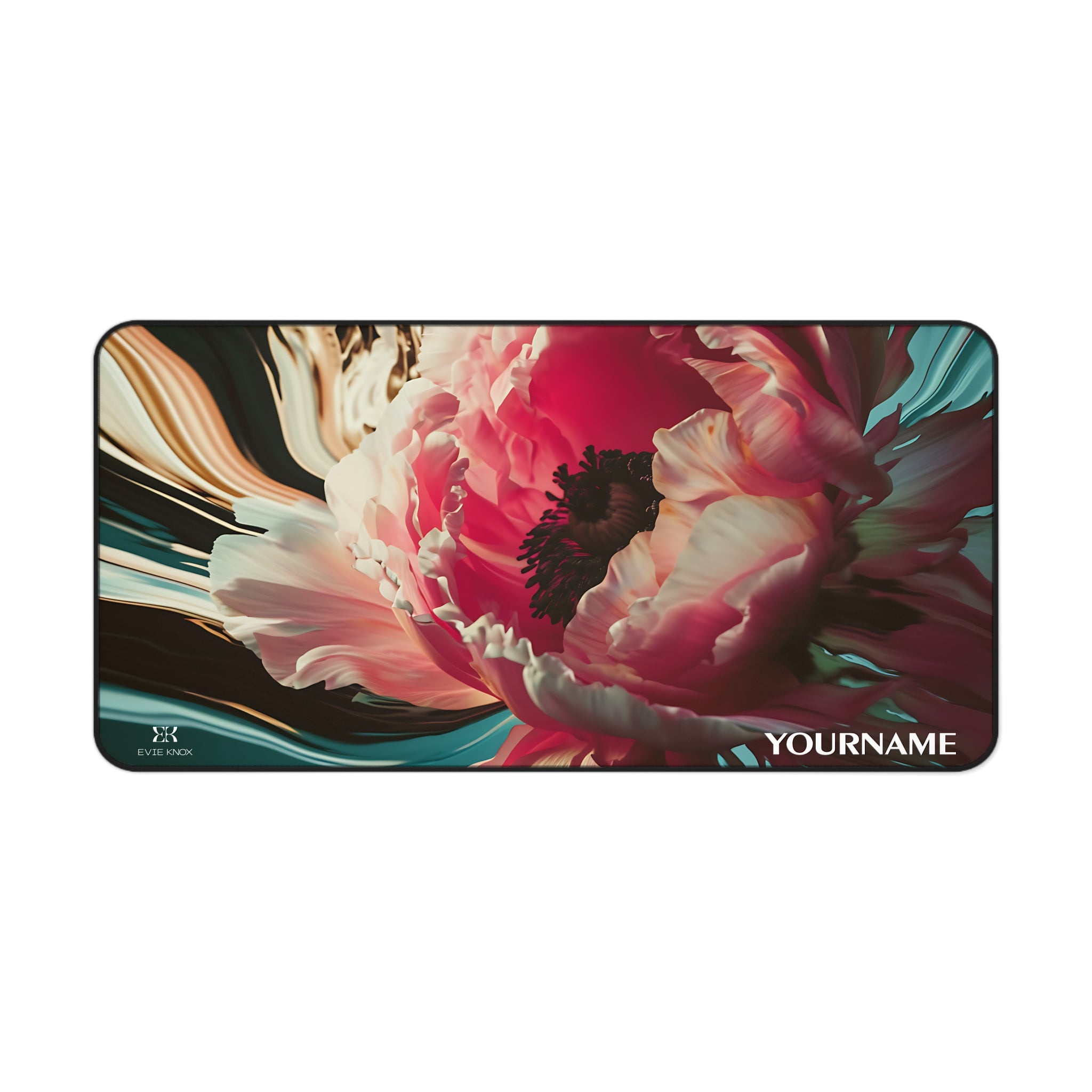Floral Bloom Desk Mat — Personalizable Pink Peony Mouse Pad