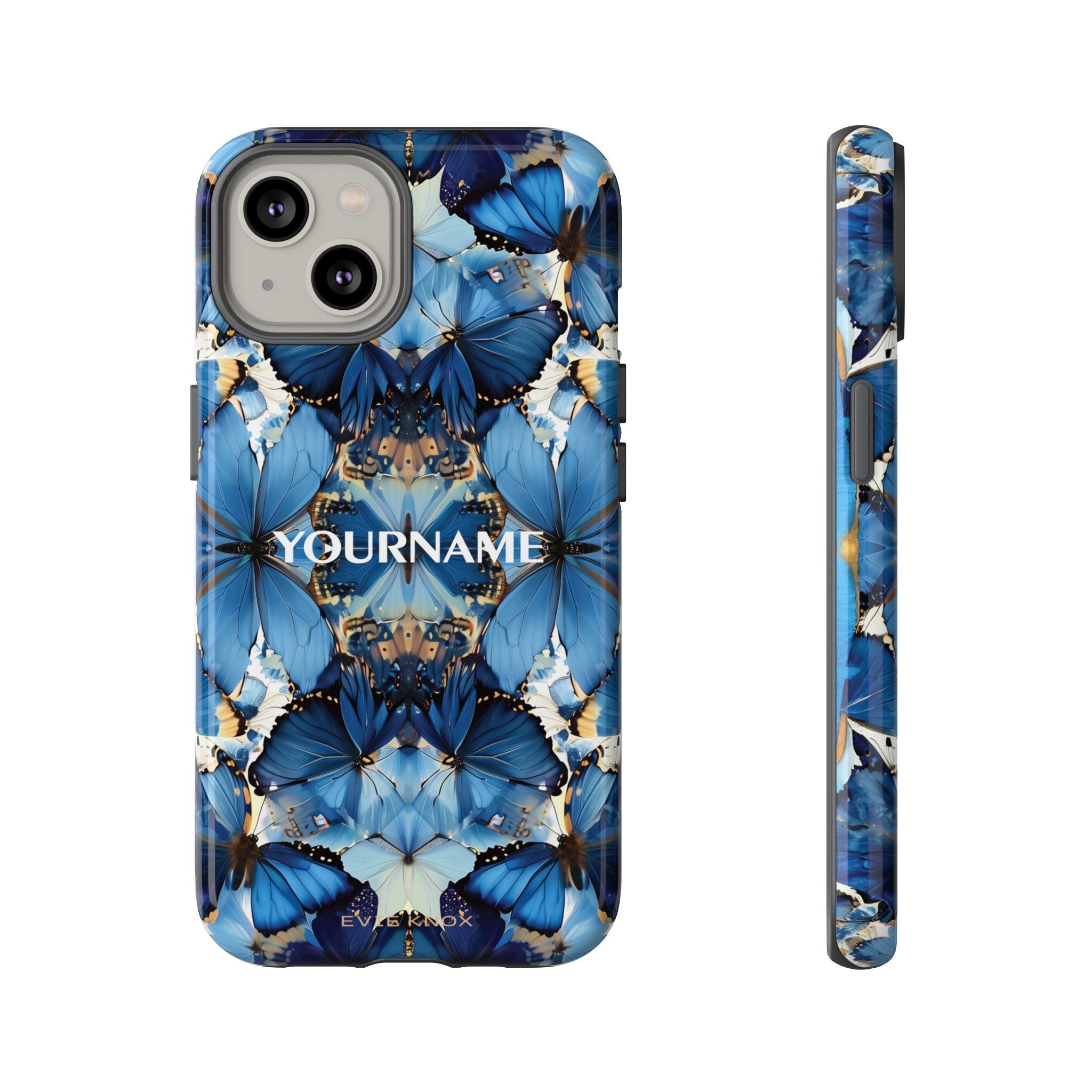 Blue Butterfly Phone Case — Personalized Tough Case with Kaleidoscope Design