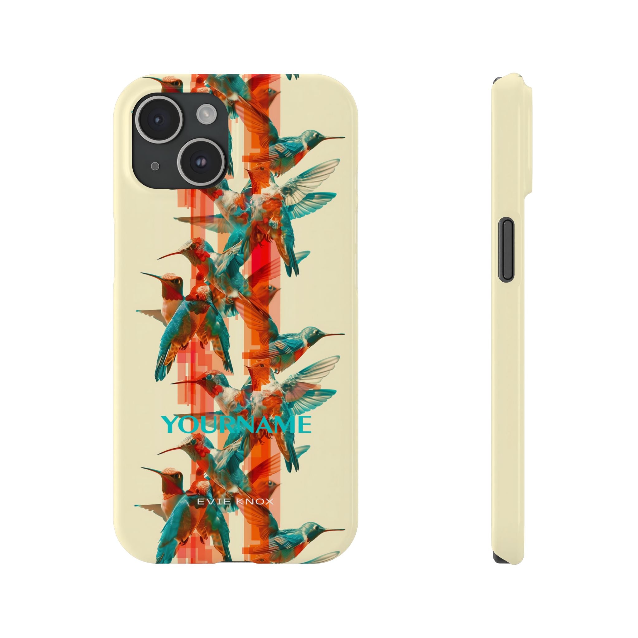 Hummingbird Stripe Slim Phone Case — Retro Teal & Coral Protective Cover