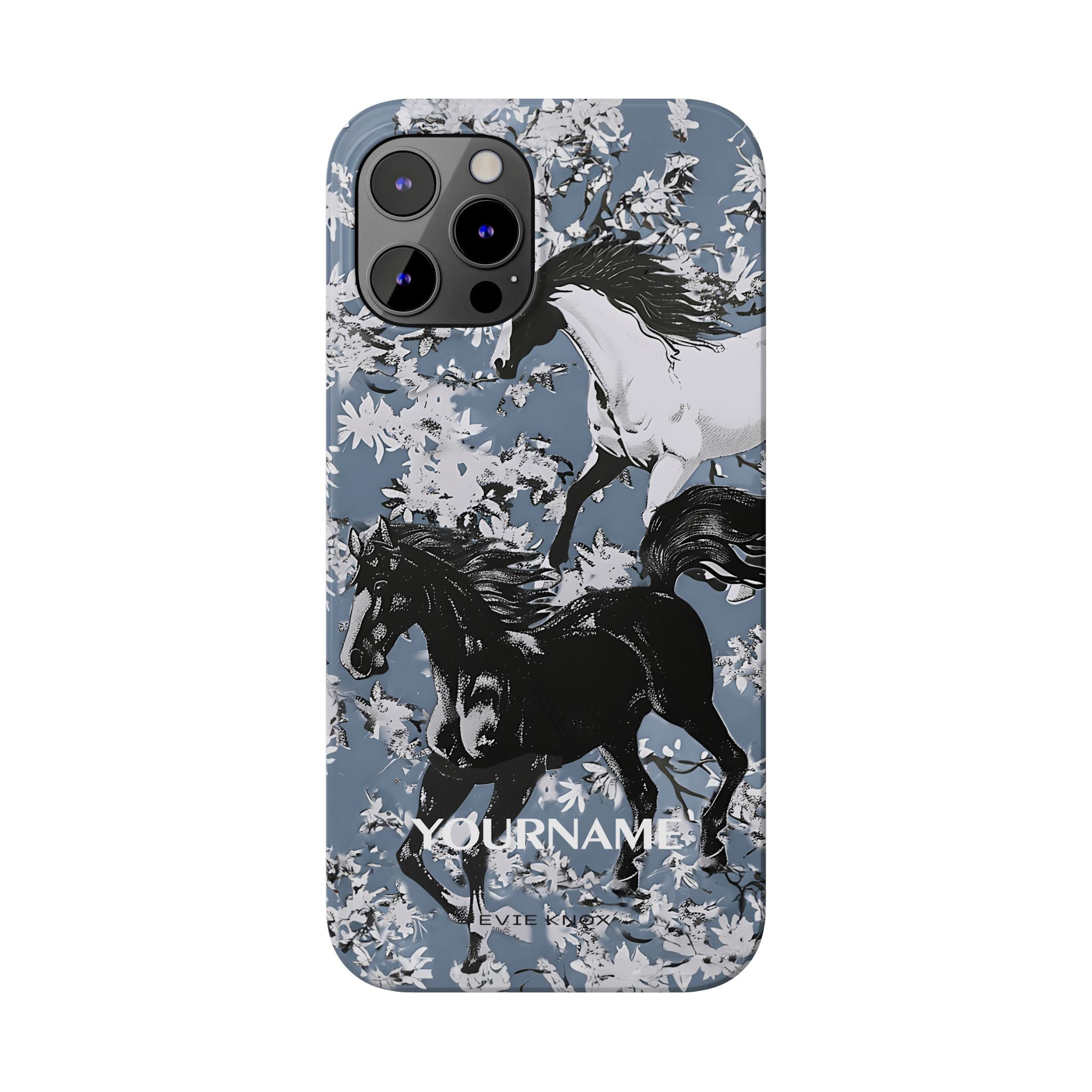 Horses on Dusty Blue Floral Pattern Slim Phone Case - Personalizable iPhone Case