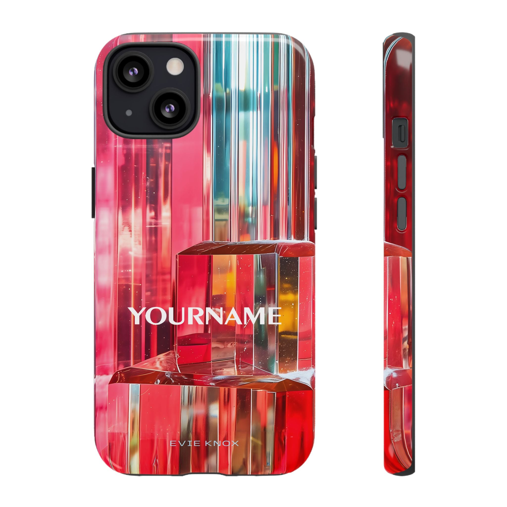 Abstract Prism Tough Phone Case — Red Geometric Crystal Design