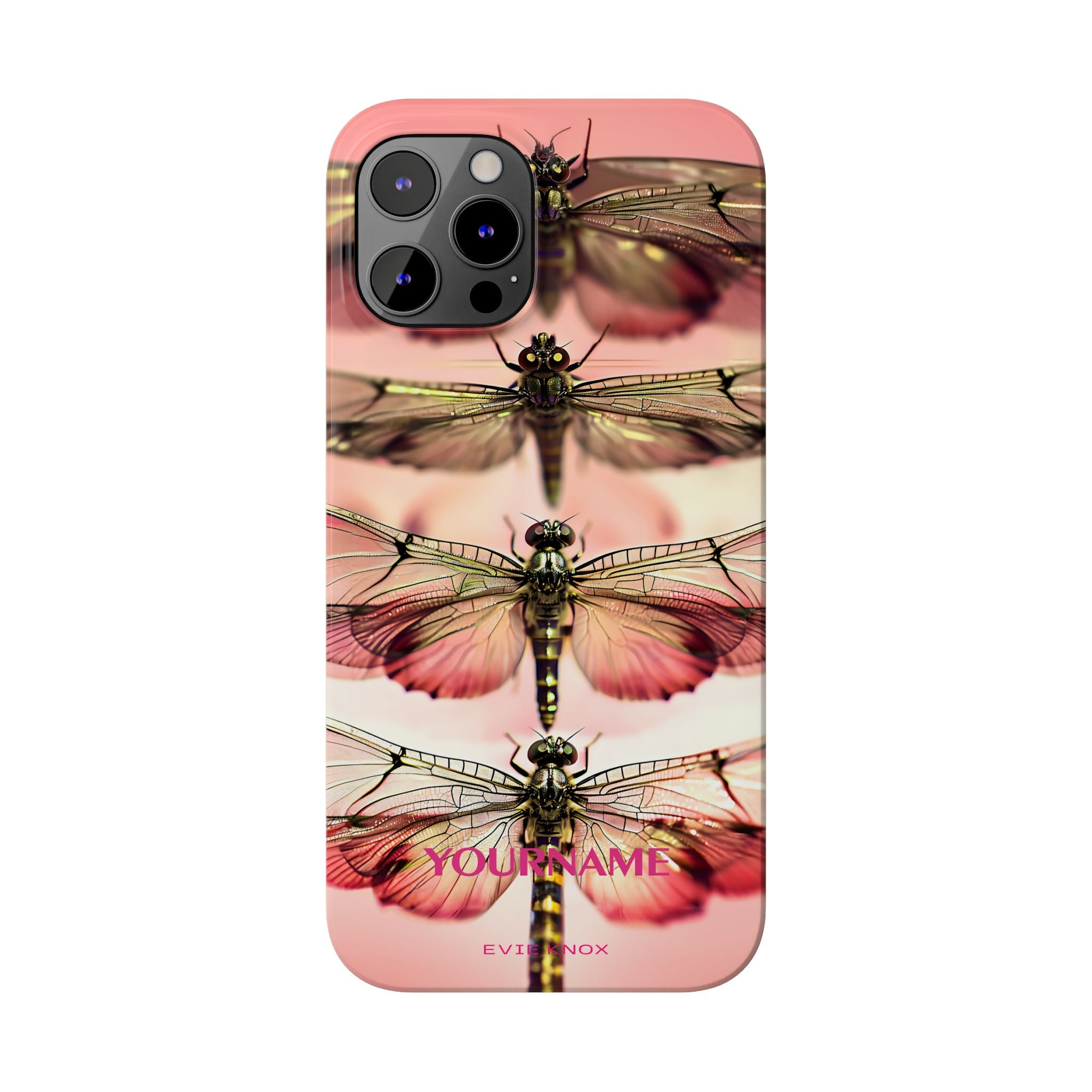 Dragonfly Array Slim Phone Case — Pink Floral Insect Art Protective Cover