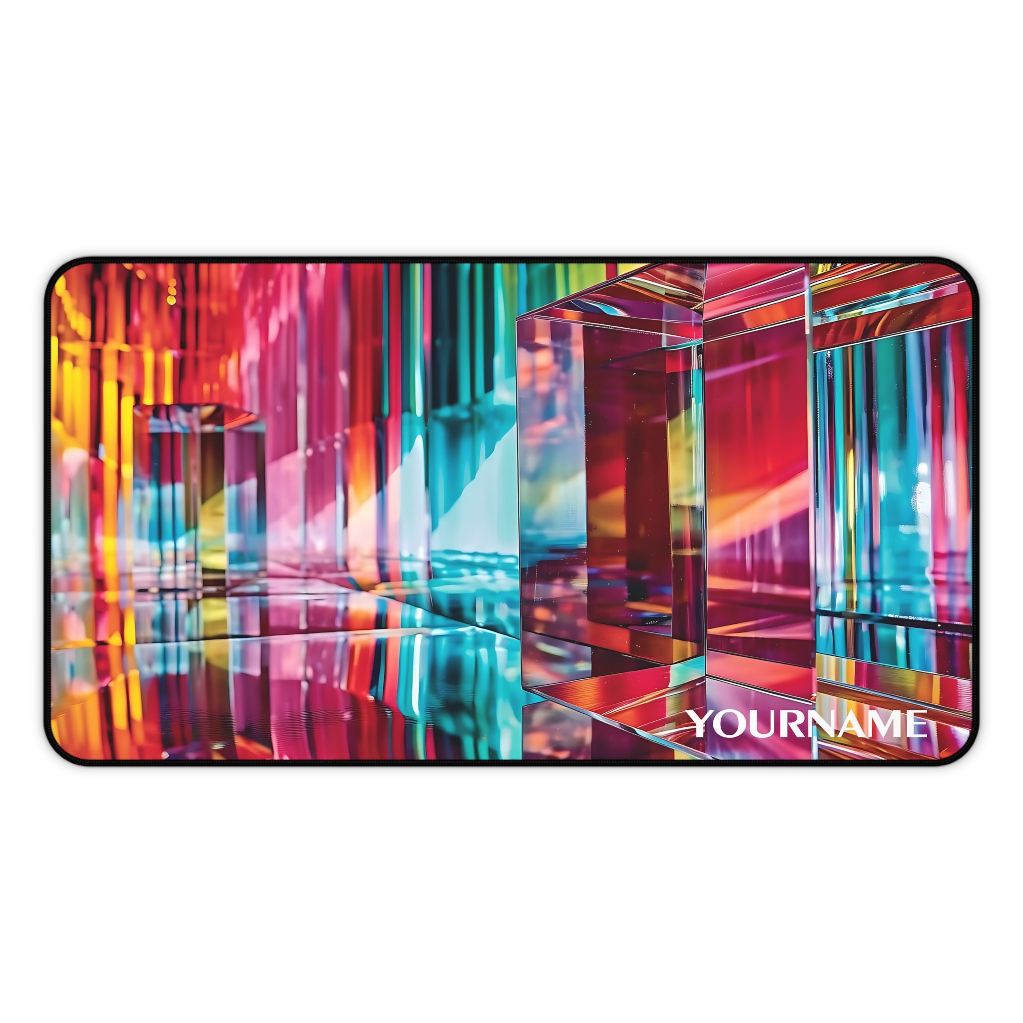 Prismatic Neon Crystal Desk Mat — Colorful Abstract Mouse Pad