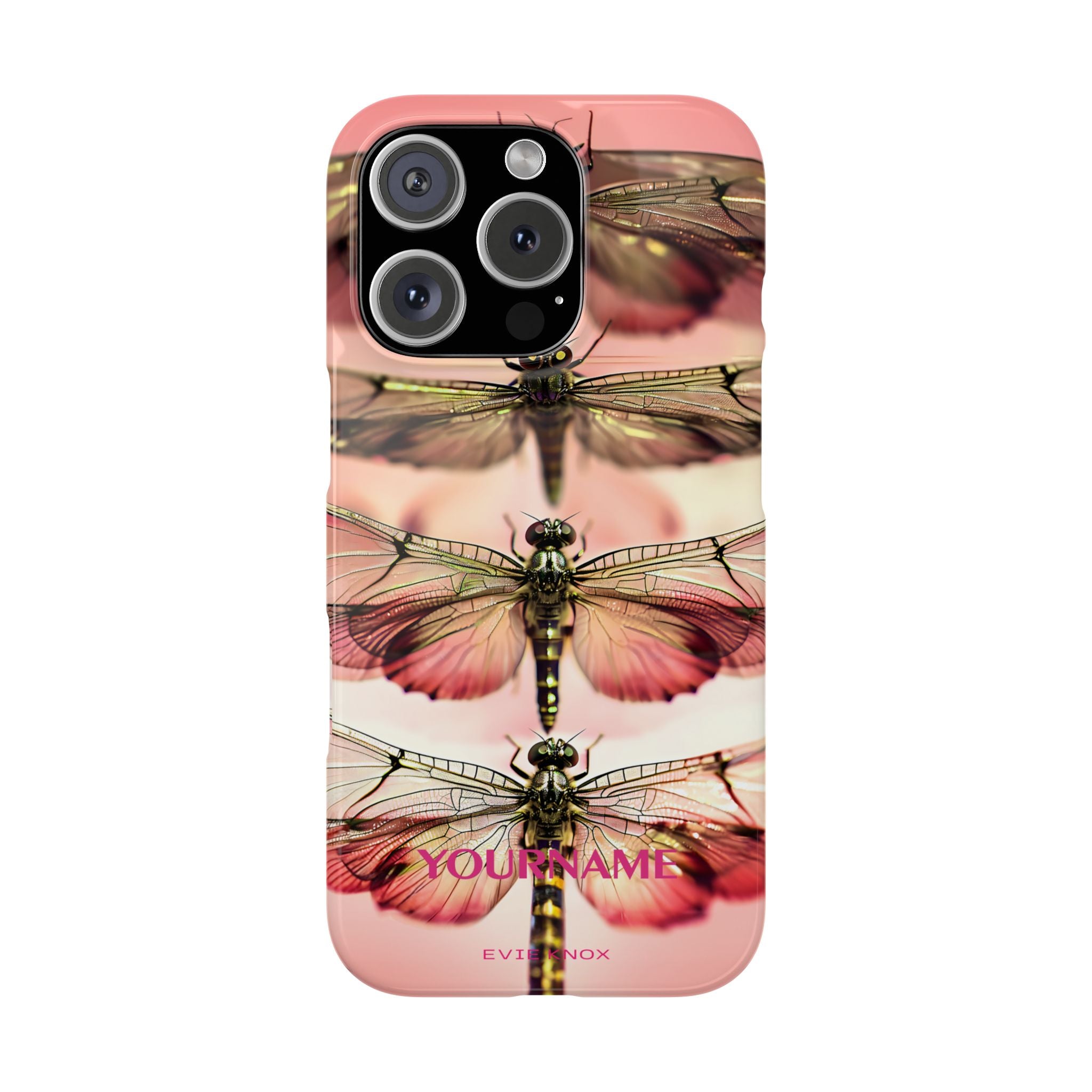 Dragonfly Array Slim Phone Case — Pink Floral Insect Art Protective Cover