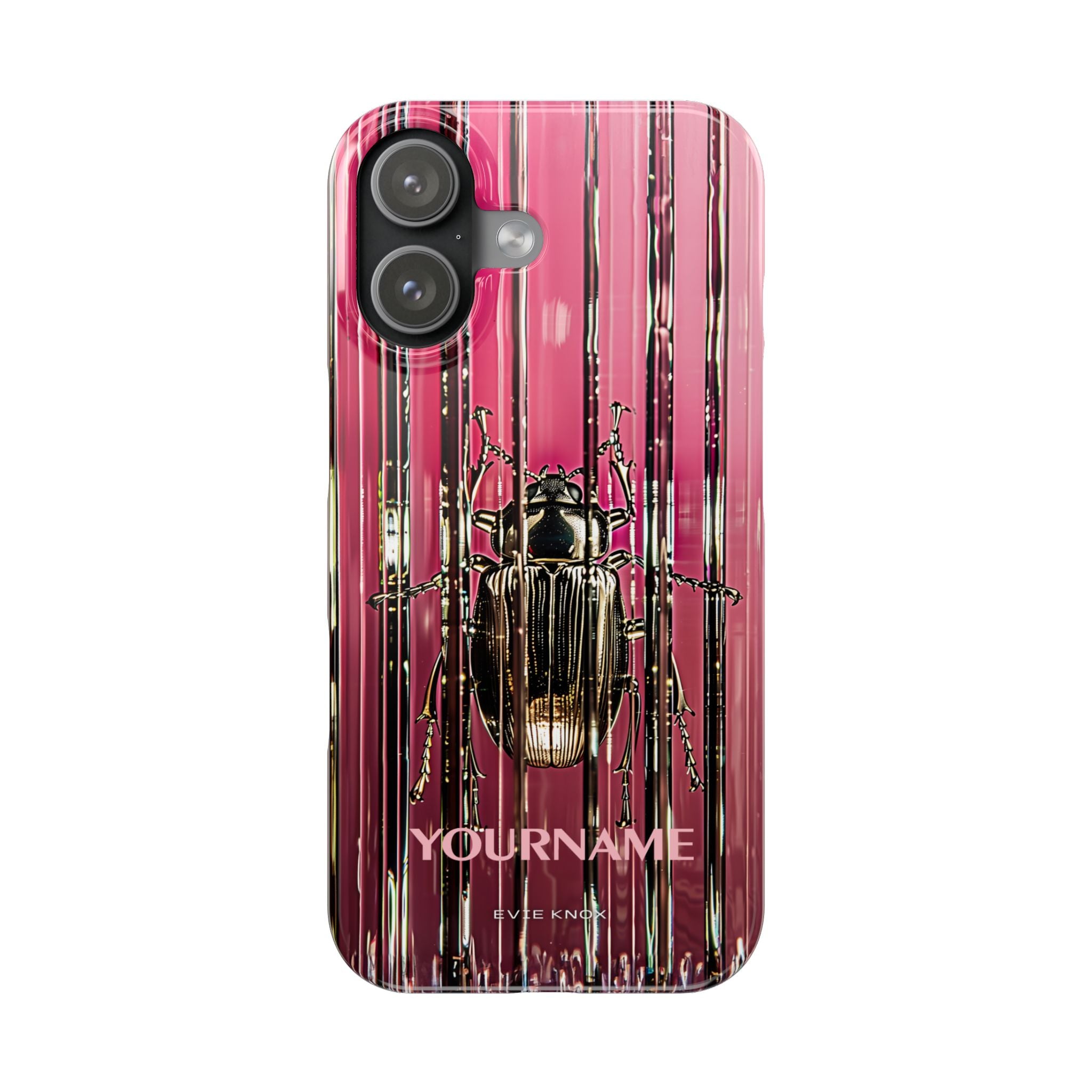 Pink Silver Beetle In Art Glass Slim iPhone Case — Personalized Phone Cover