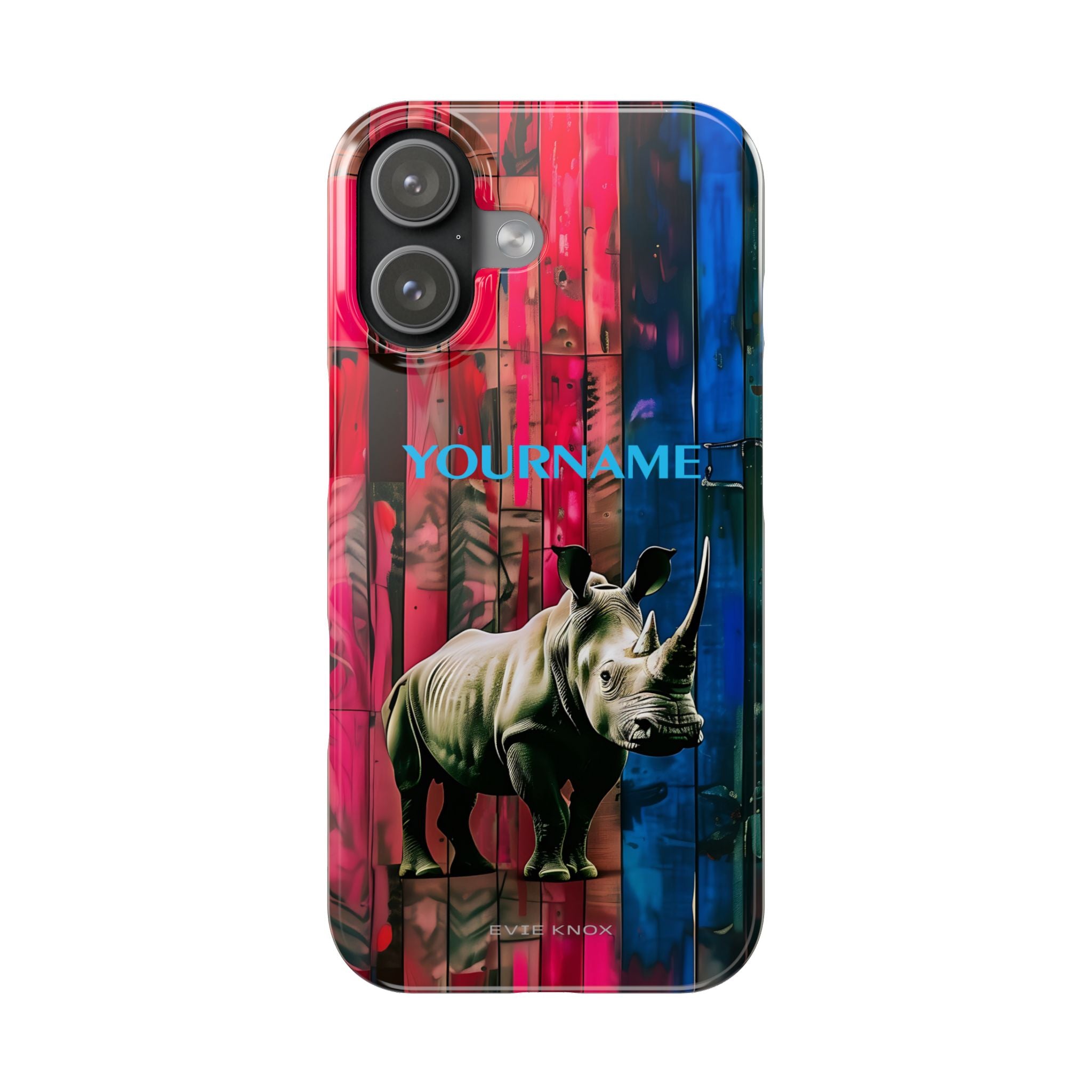 Rhino Pattern Slim Phone Case — Customized Colorful Wood Plank Design