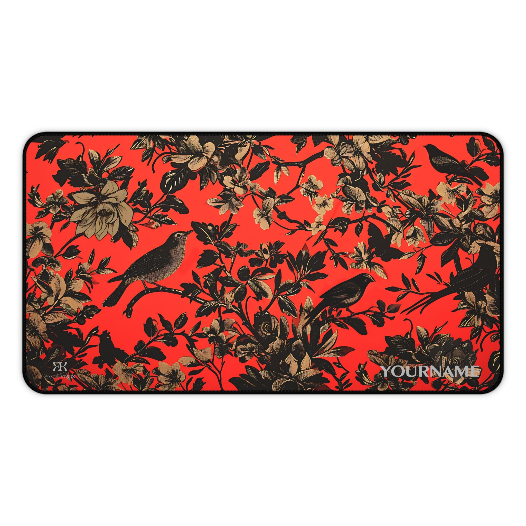 Vintage Birds of a Feather Floral Desk Mat — Red & Black Large Mousepad