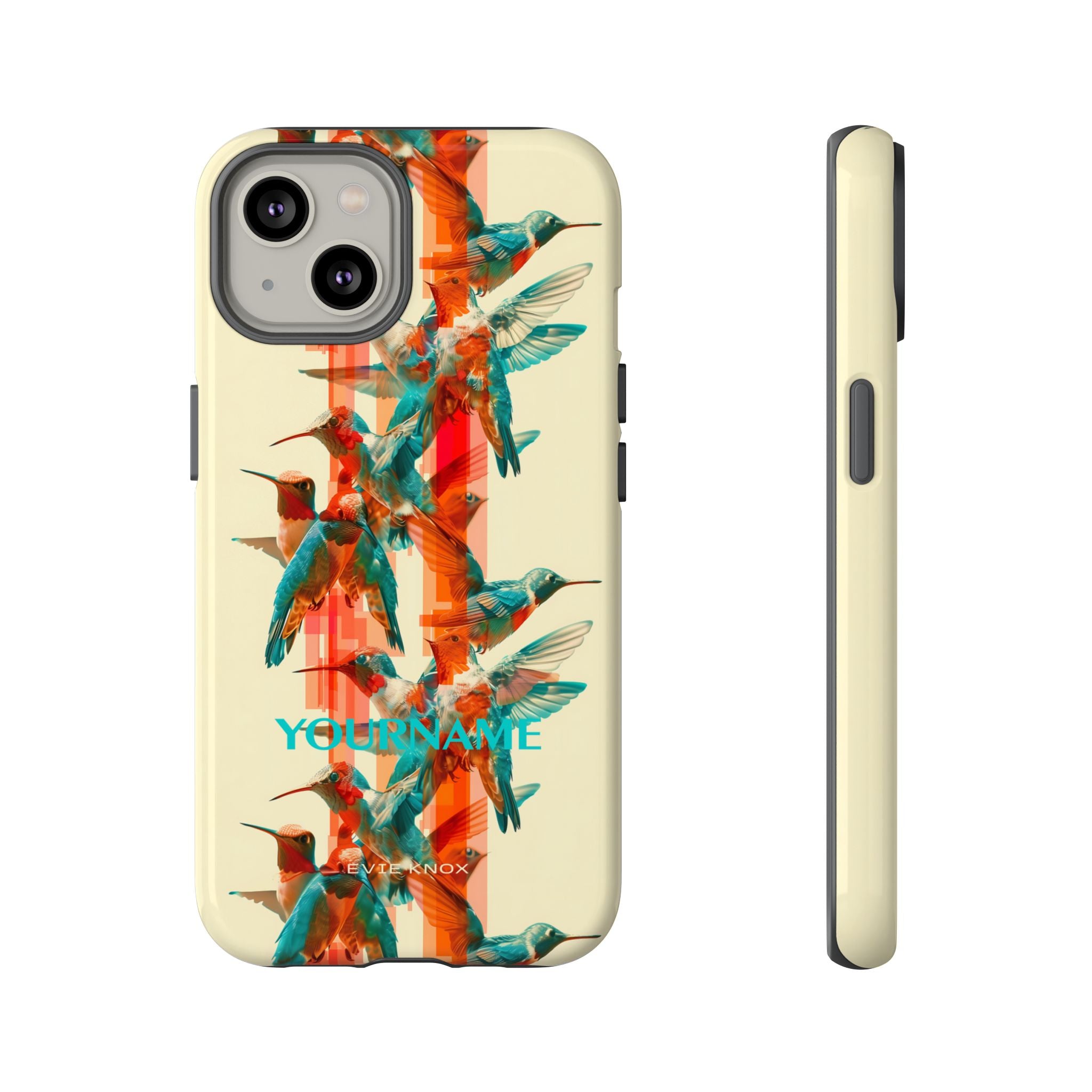 Hummingbird Stripe Tough Phone Case — Retro Teal & Coral Protective Cover
