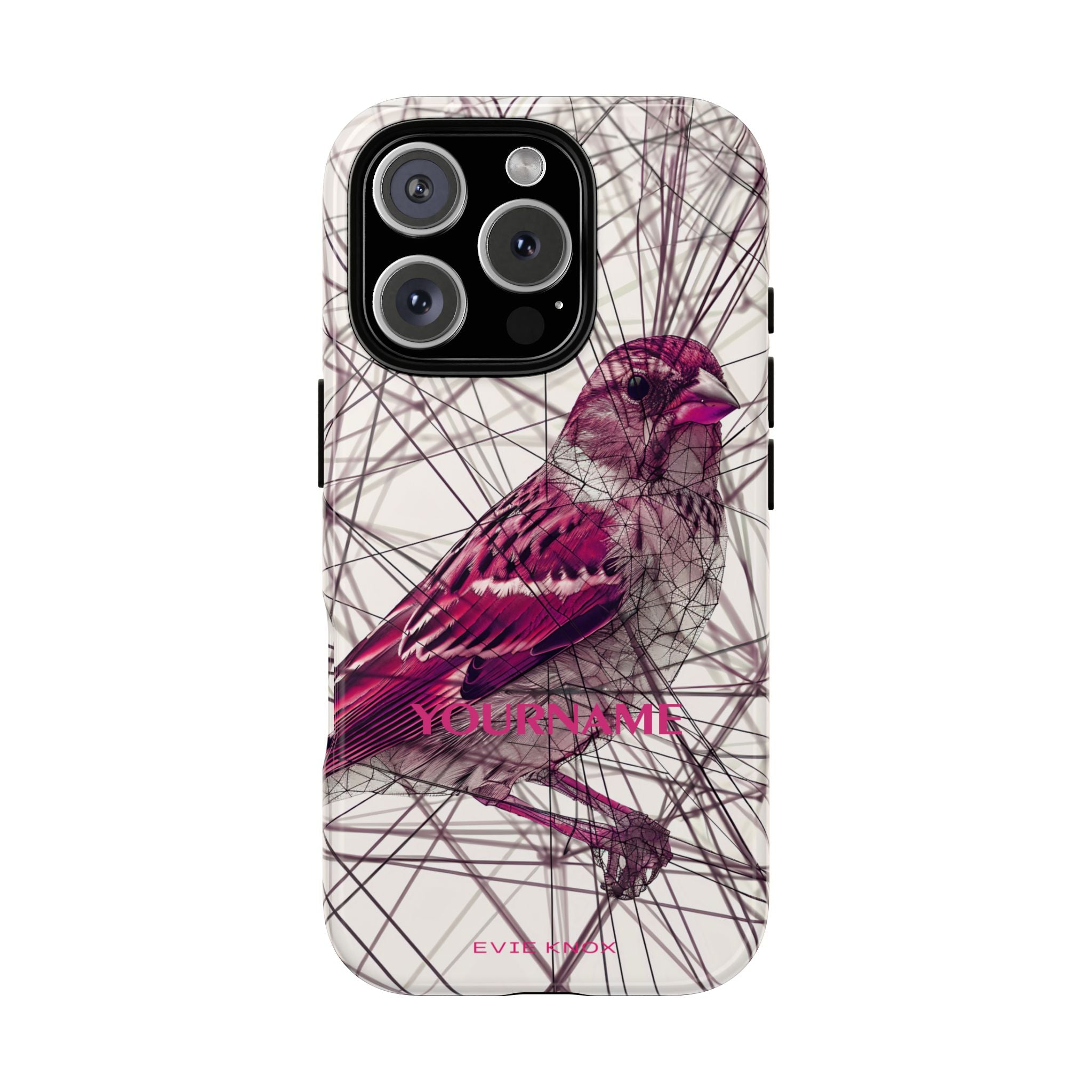Pink Finch Bird Illustration on Abstract Line Background - Tough Phone Case