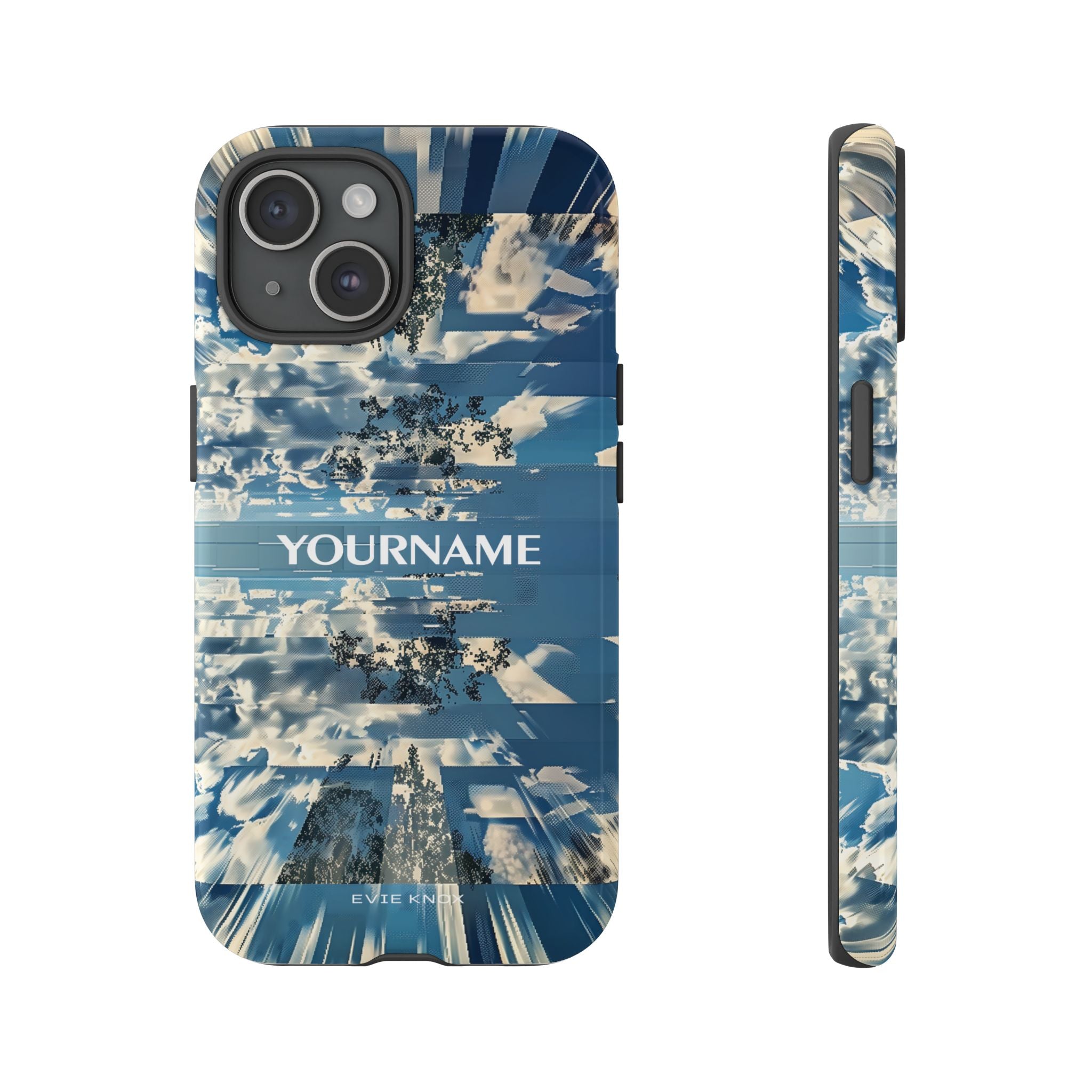 Abstract Prismatic Blue Sky Tough Phone Case — Glitch Cloudscape Design