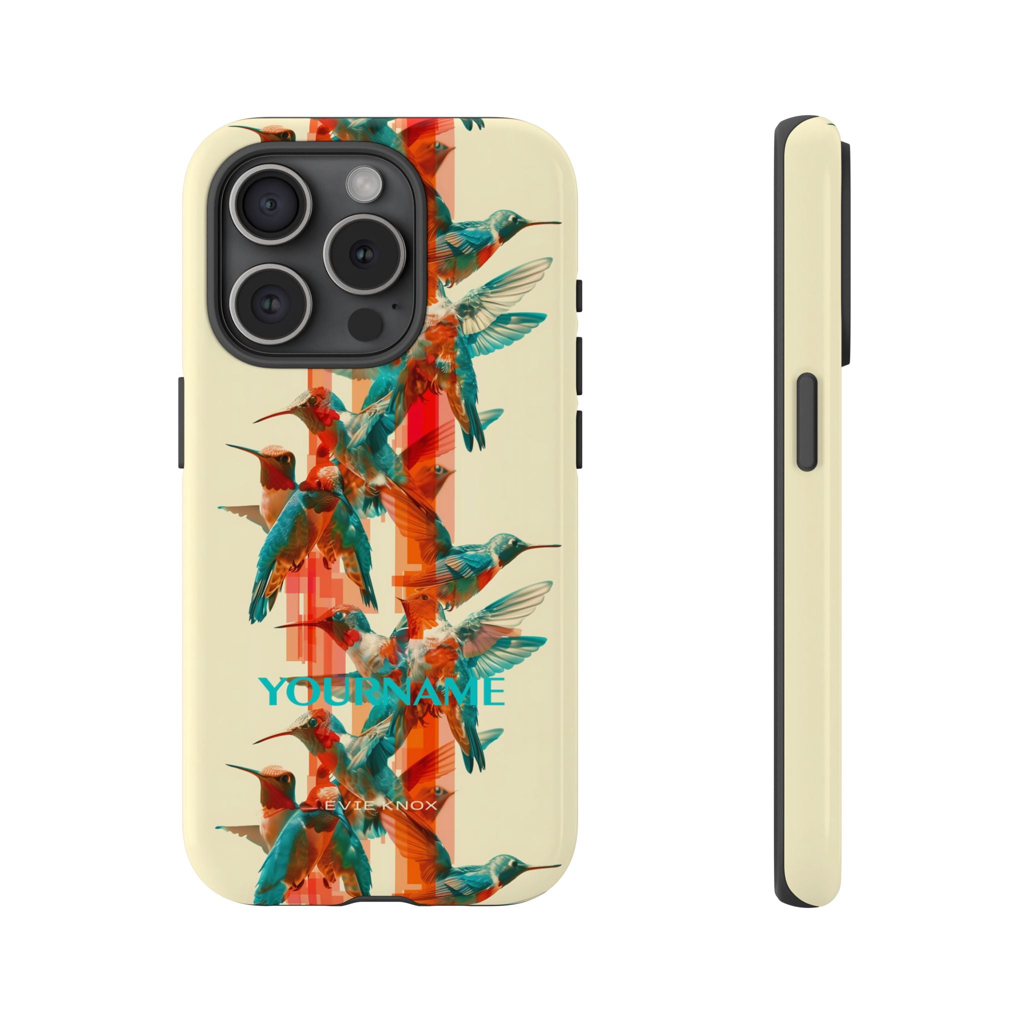 Hummingbird Stripe Tough Phone Case — Retro Teal & Coral Protective Cover